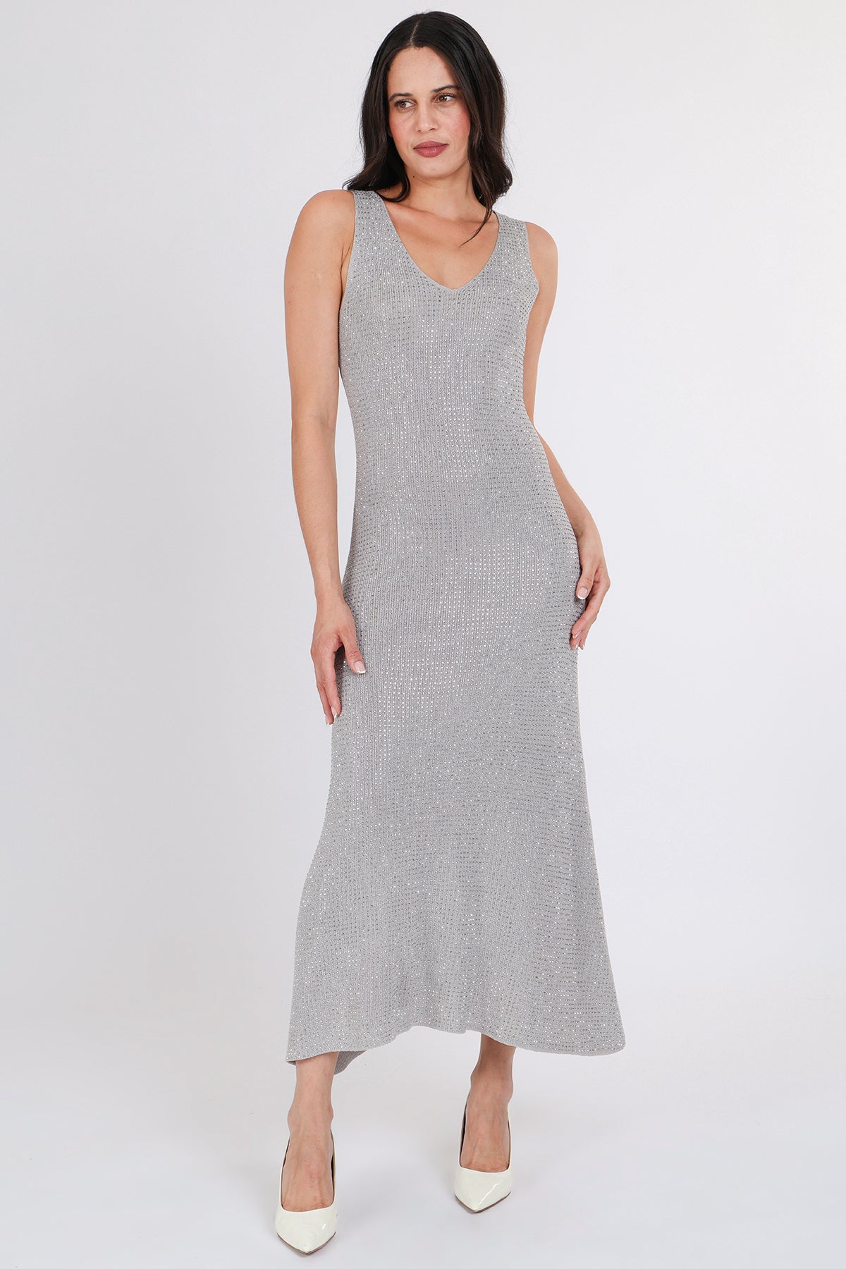 Hannah Micro Studded Sleeveless Sheath Knit Maxi Dress