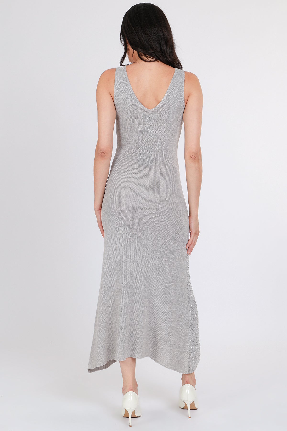 Hannah Micro Studded Sleeveless Sheath Knit Maxi Dress