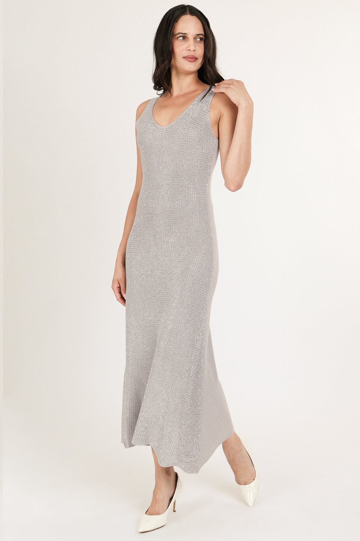 Hannah Micro Studded Sleeveless Sheath Knit Maxi Dress