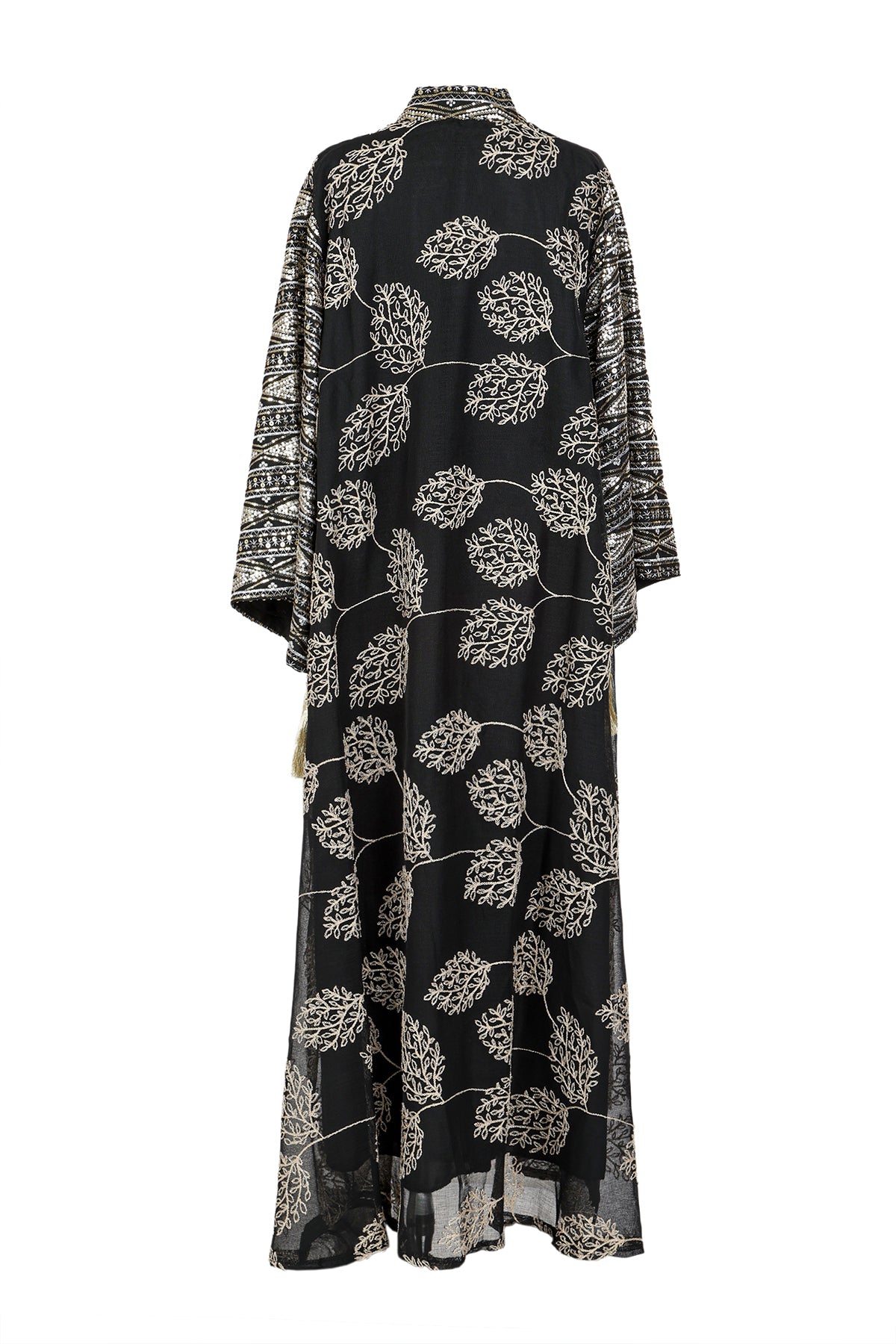 Willow Jacquard Sequined V-Neck Tasseled Maxi Tunic Dress