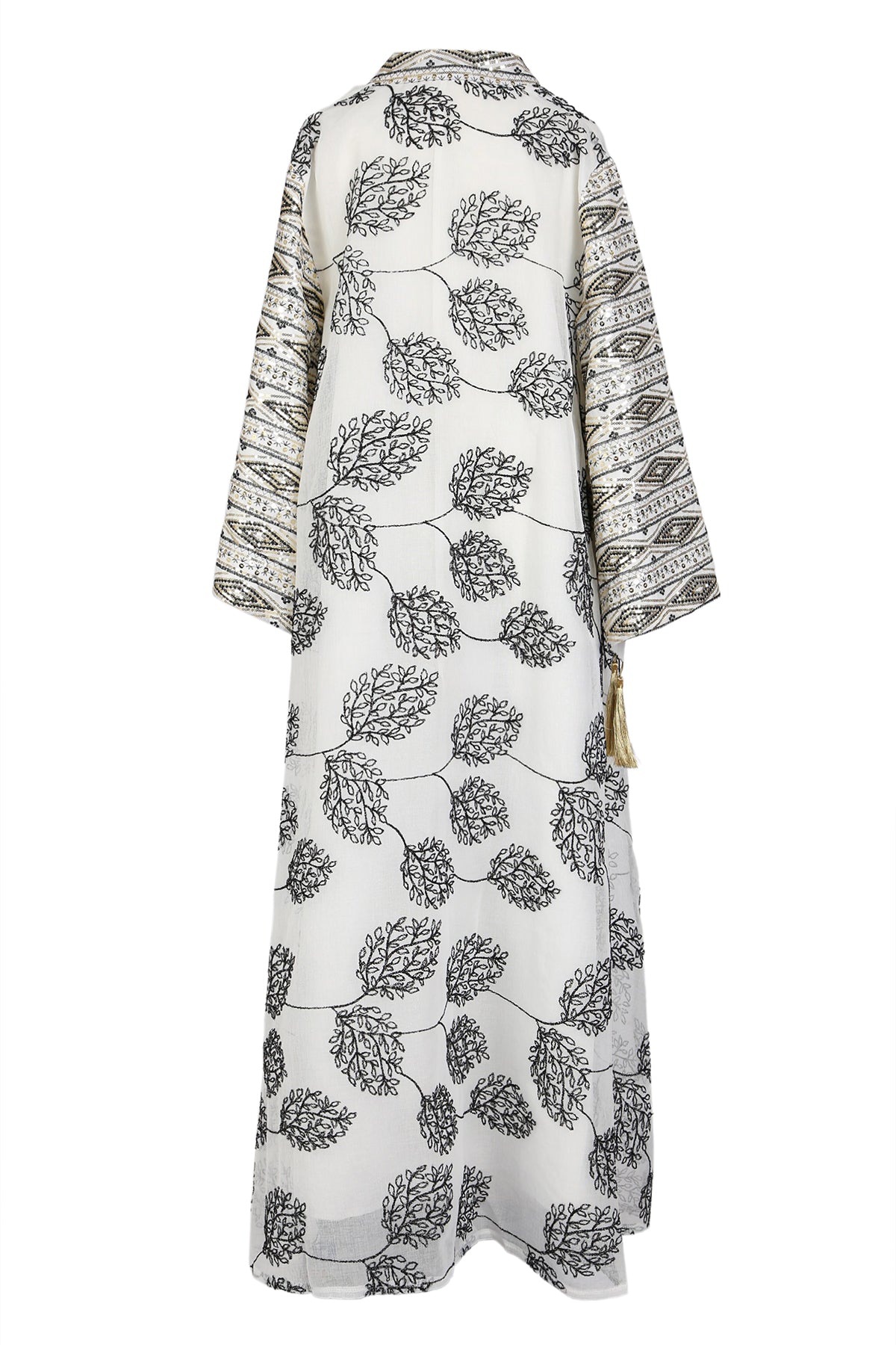 Willow Jacquard Sequined V-Neck Tasseled Maxi Tunic Dress