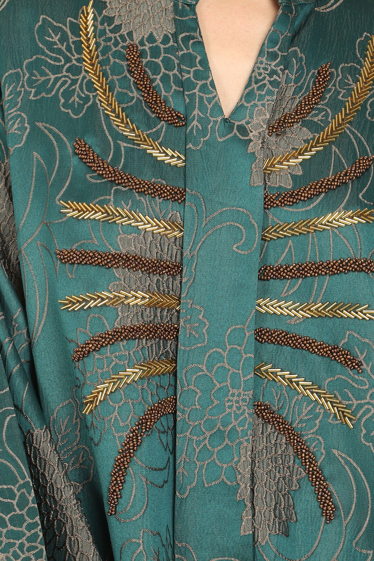 Xavier Embellished Jacquard Detail V-Neck Maxi Tunic Dress