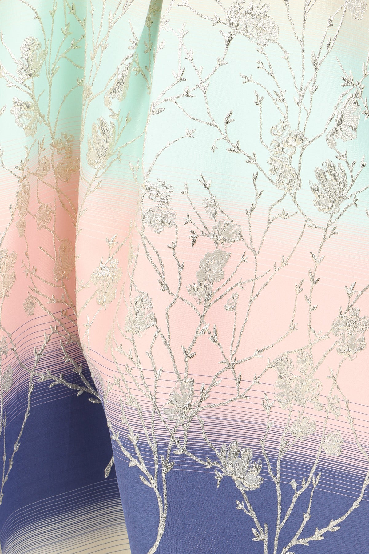 Indigo Colorblock Gradation Embroidered Maxi Tunic Dress