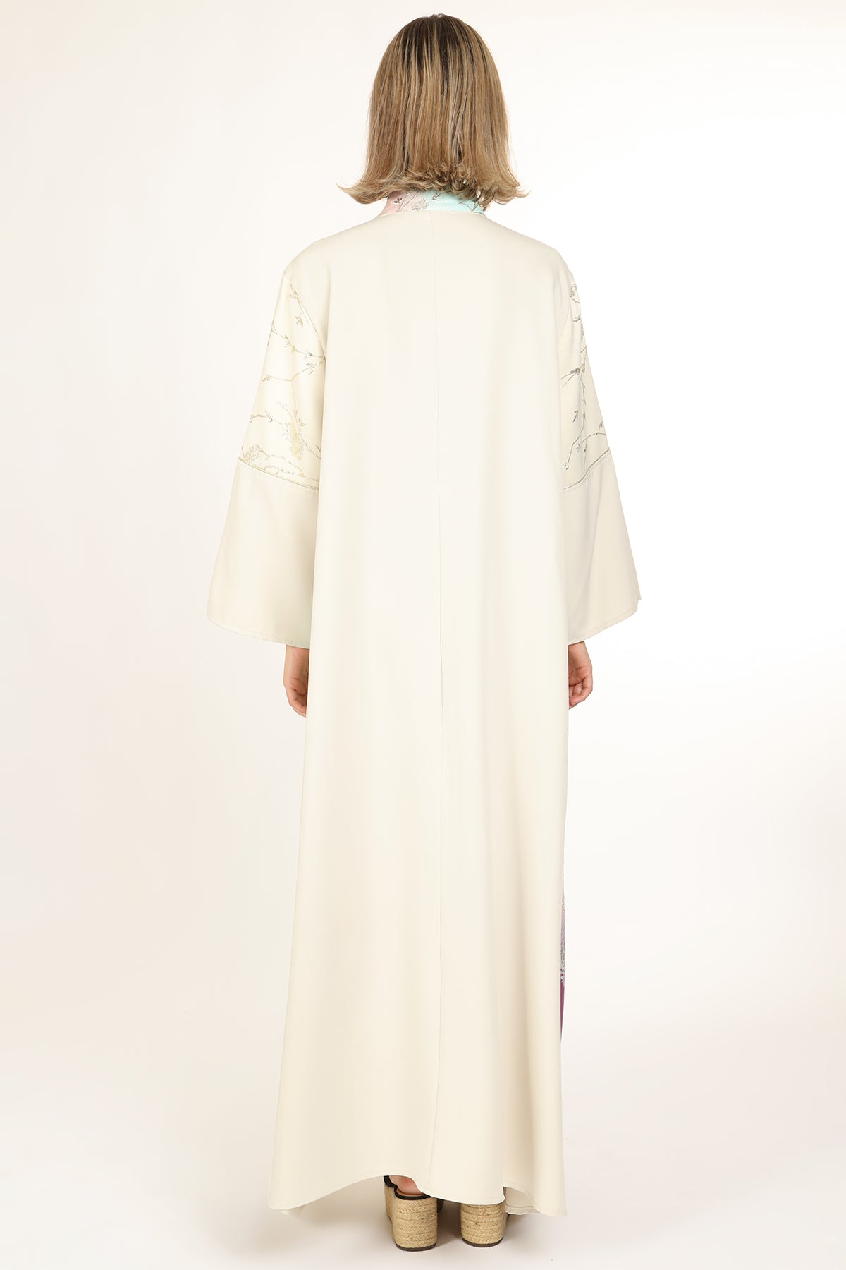 Indigo Colorblock Gradation Embroidered Maxi Tunic Dress