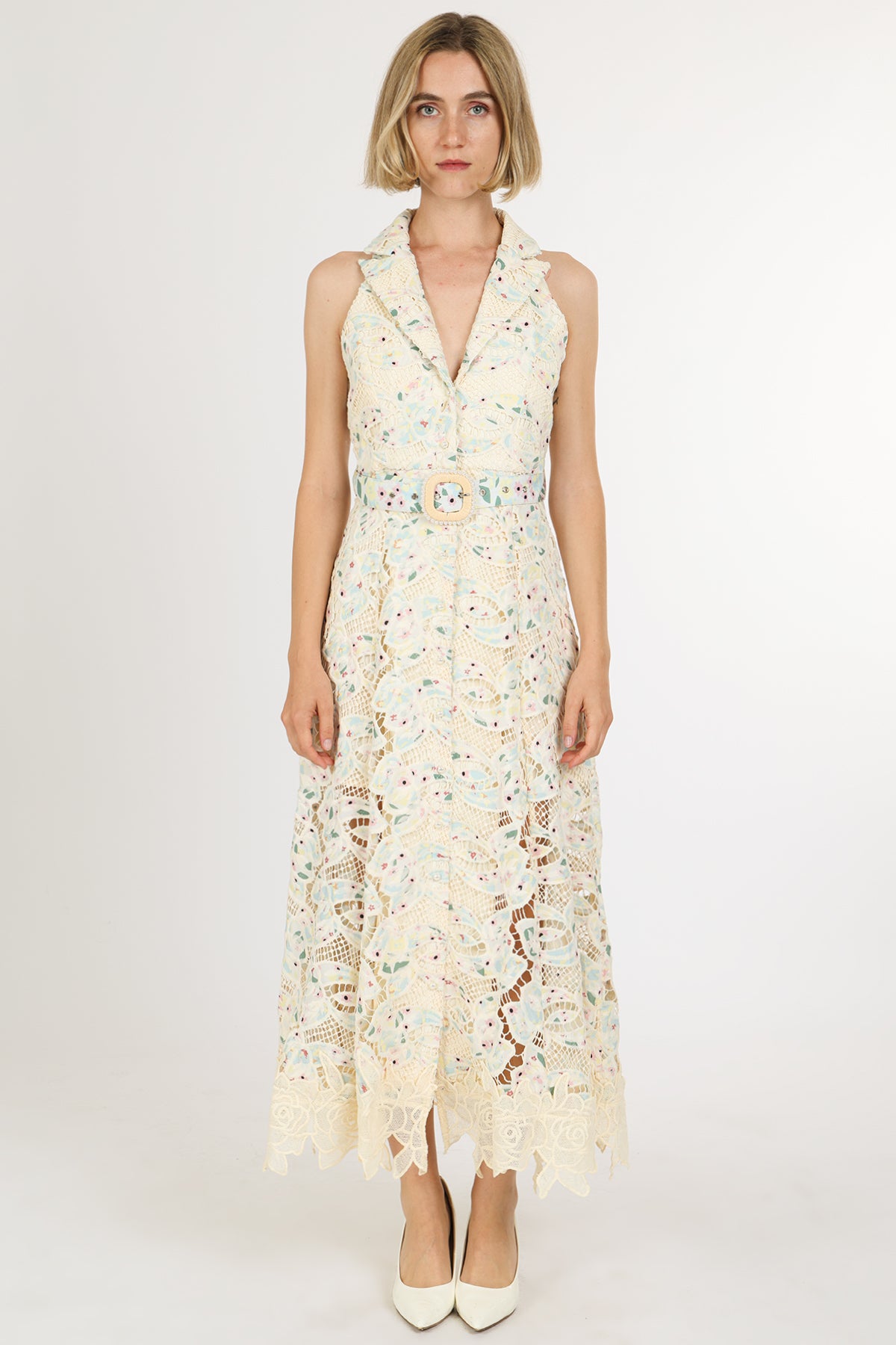 Antony Multicolor Floral Lace Mesh V-Neck Maxi Dress - Shop Beulah Style