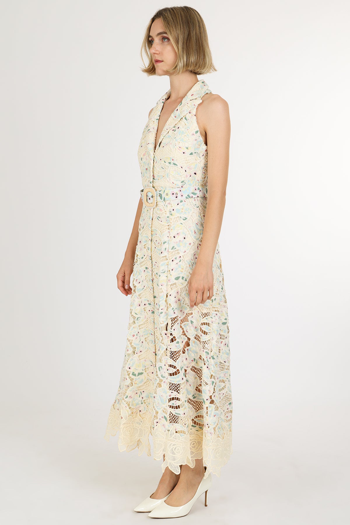 Antony Multicolor Floral Lace Mesh V-Neck Maxi Dress - Shop Beulah Style