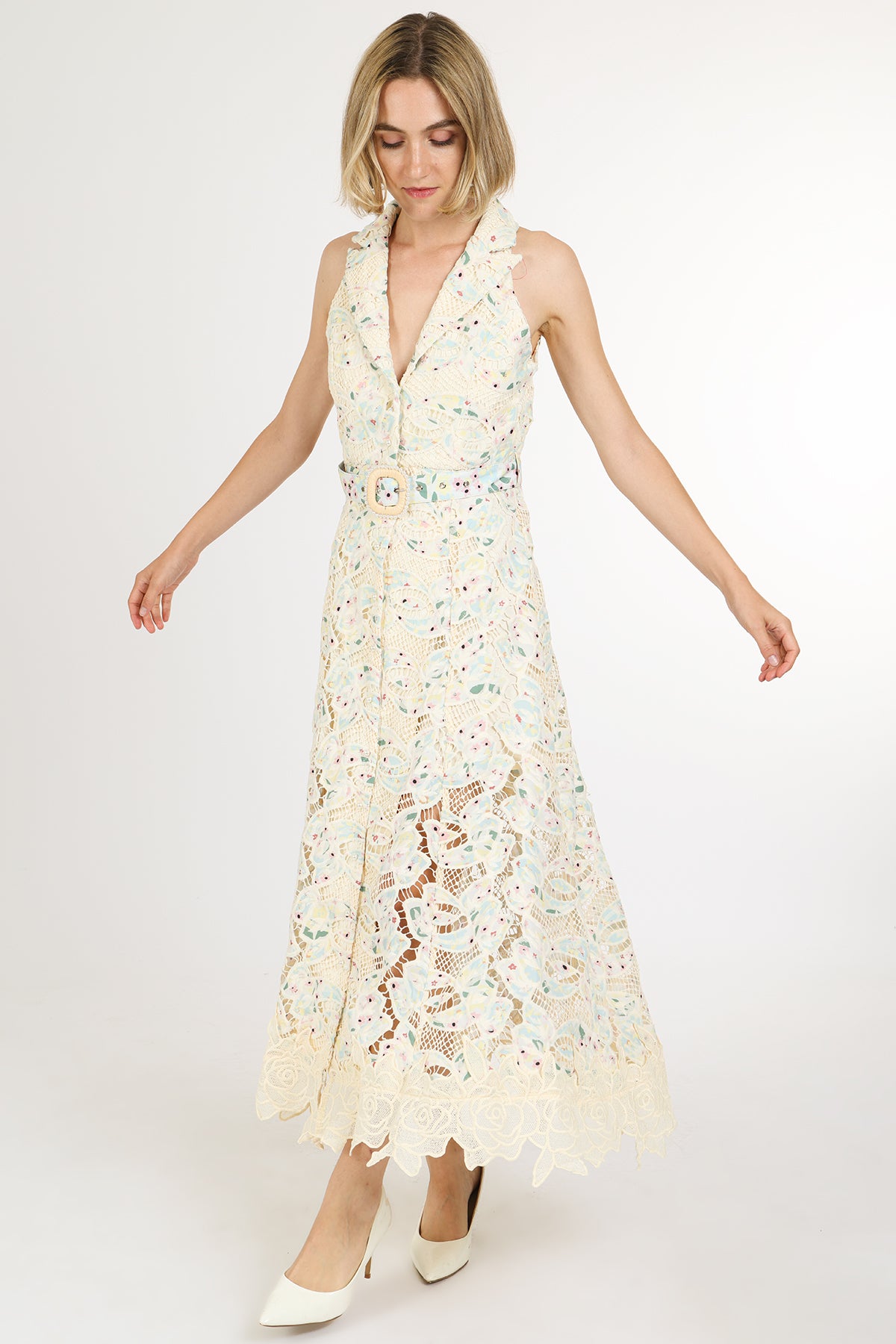 Antony Multicolor Floral Lace Mesh V-Neck Maxi Dress - Shop Beulah Style