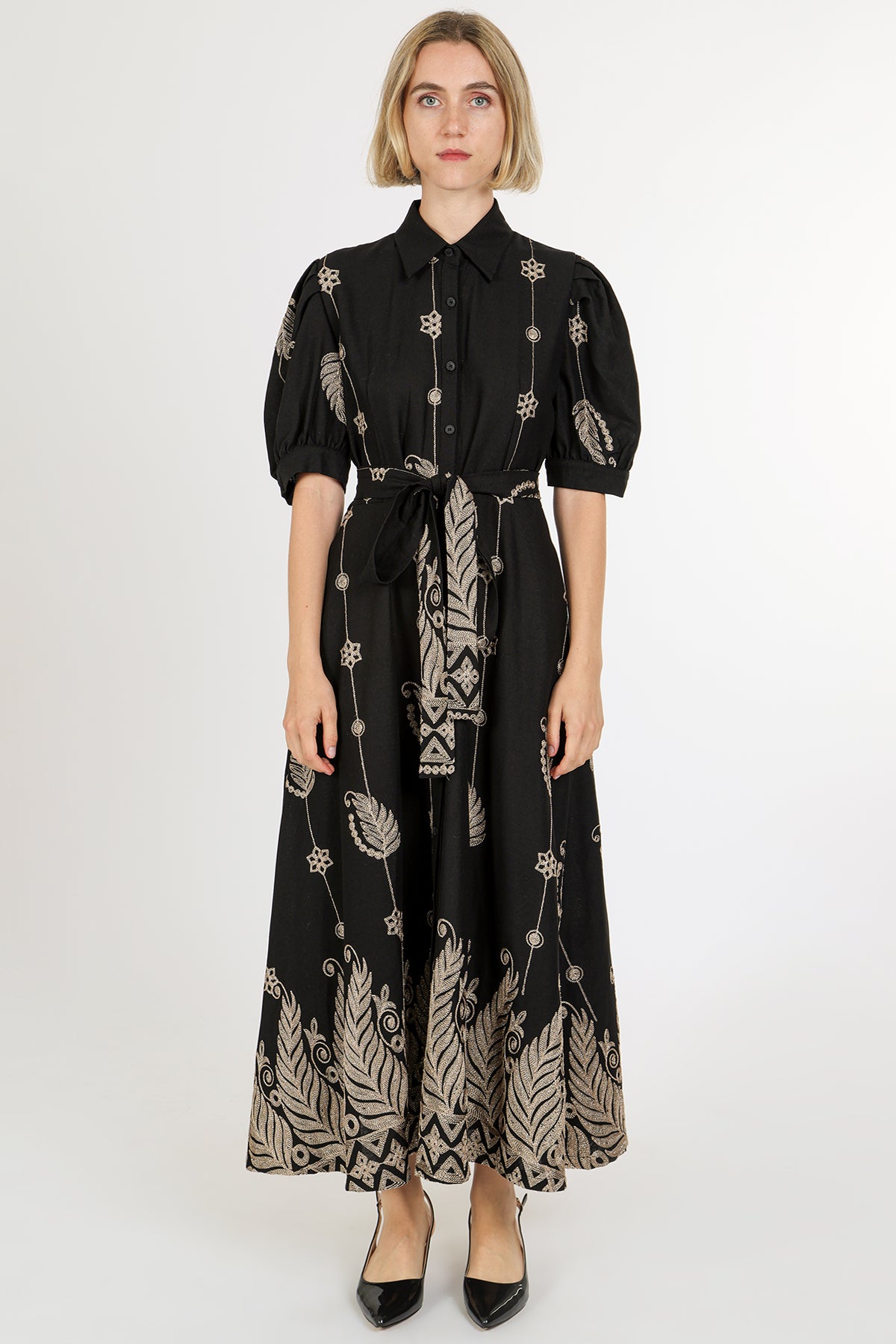 Wendy Contrast Jacquard Embroidered Maxi Shirt Dress - Shop Beulah Style