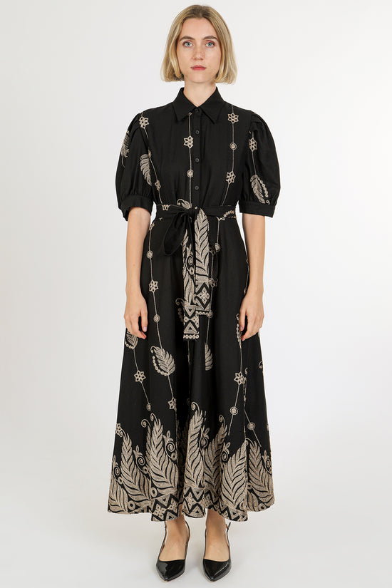Wendy Contrast Jacquard Embroidered Maxi Shirt Dress - Shop Beulah Style