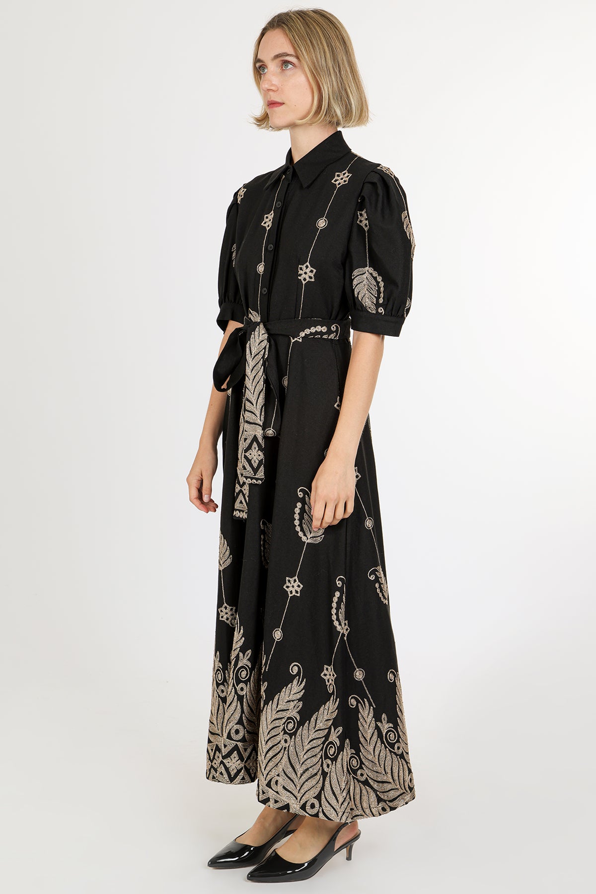 Wendy Contrast Jacquard Embroidered Maxi Shirt Dress - Shop Beulah Style