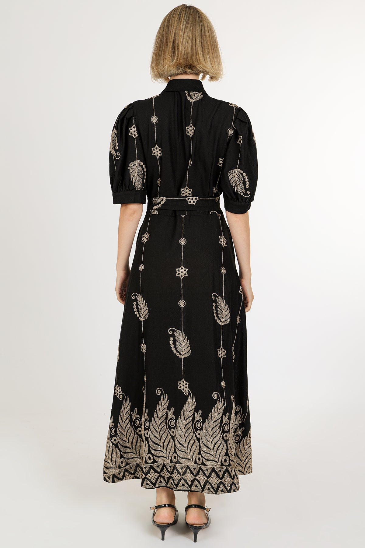 Wendy Contrast Jacquard Embroidered Maxi Shirt Dress - Shop Beulah Style