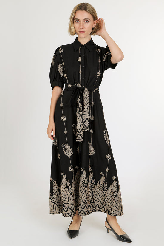 Wendy Contrast Jacquard Embroidered Maxi Shirt Dress - Shop Beulah Style