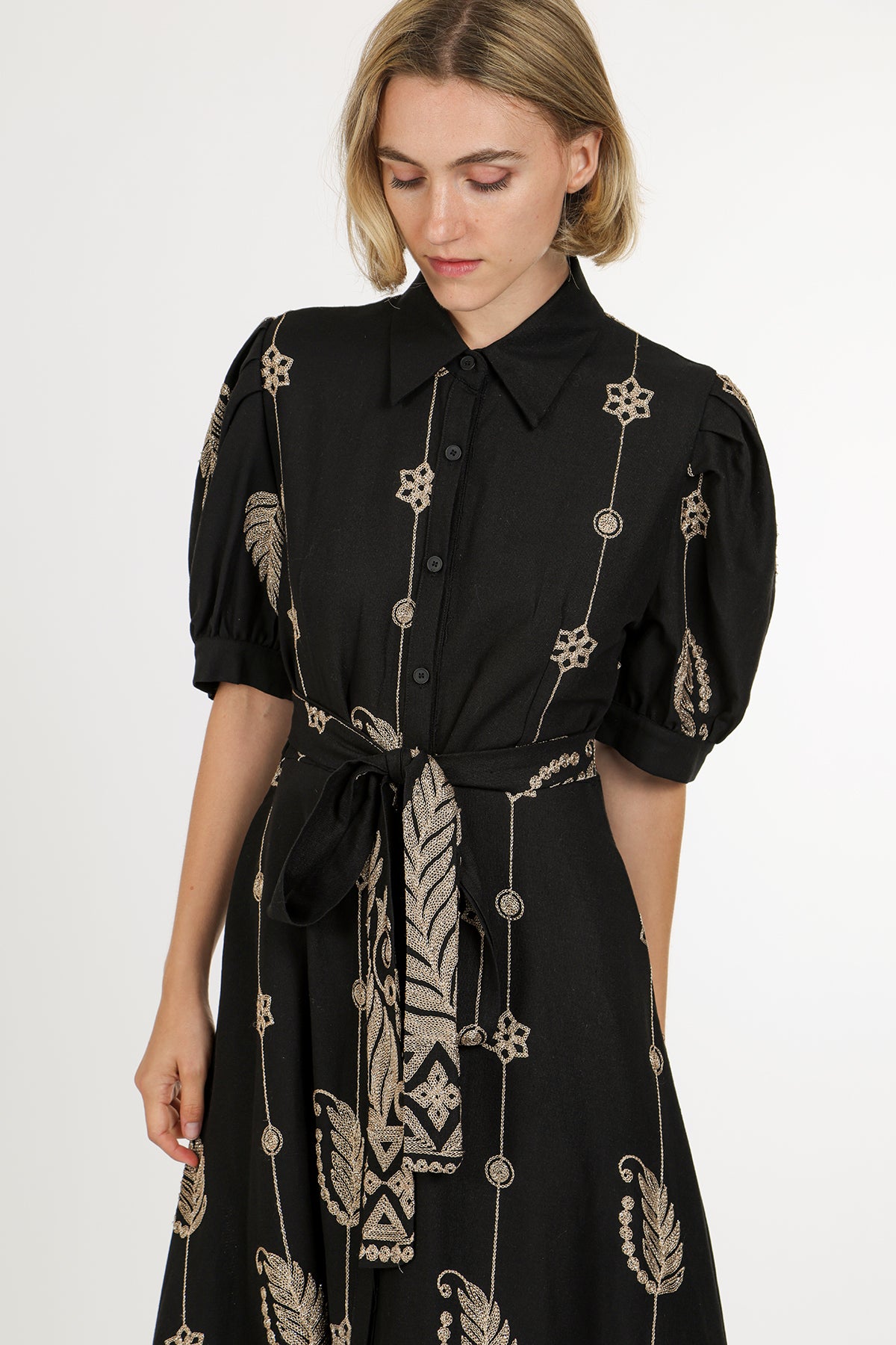 Wendy Contrast Jacquard Embroidered Maxi Shirt Dress - Shop Beulah Style