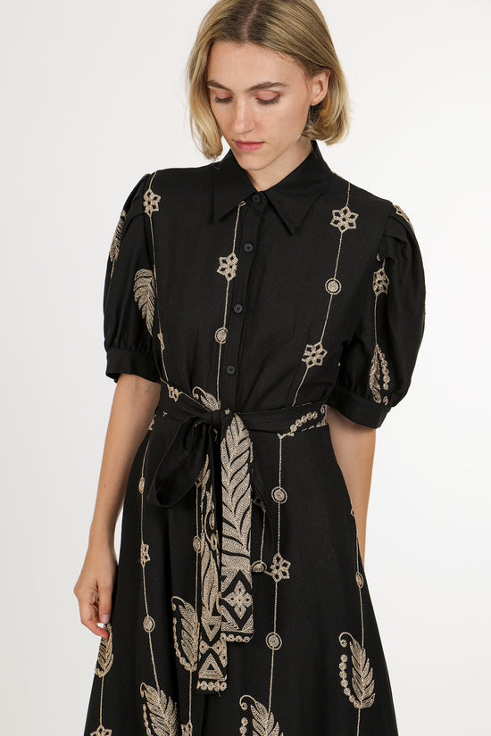 Wendy Contrast Jacquard Embroidered Maxi Shirt Dress - Shop Beulah Style