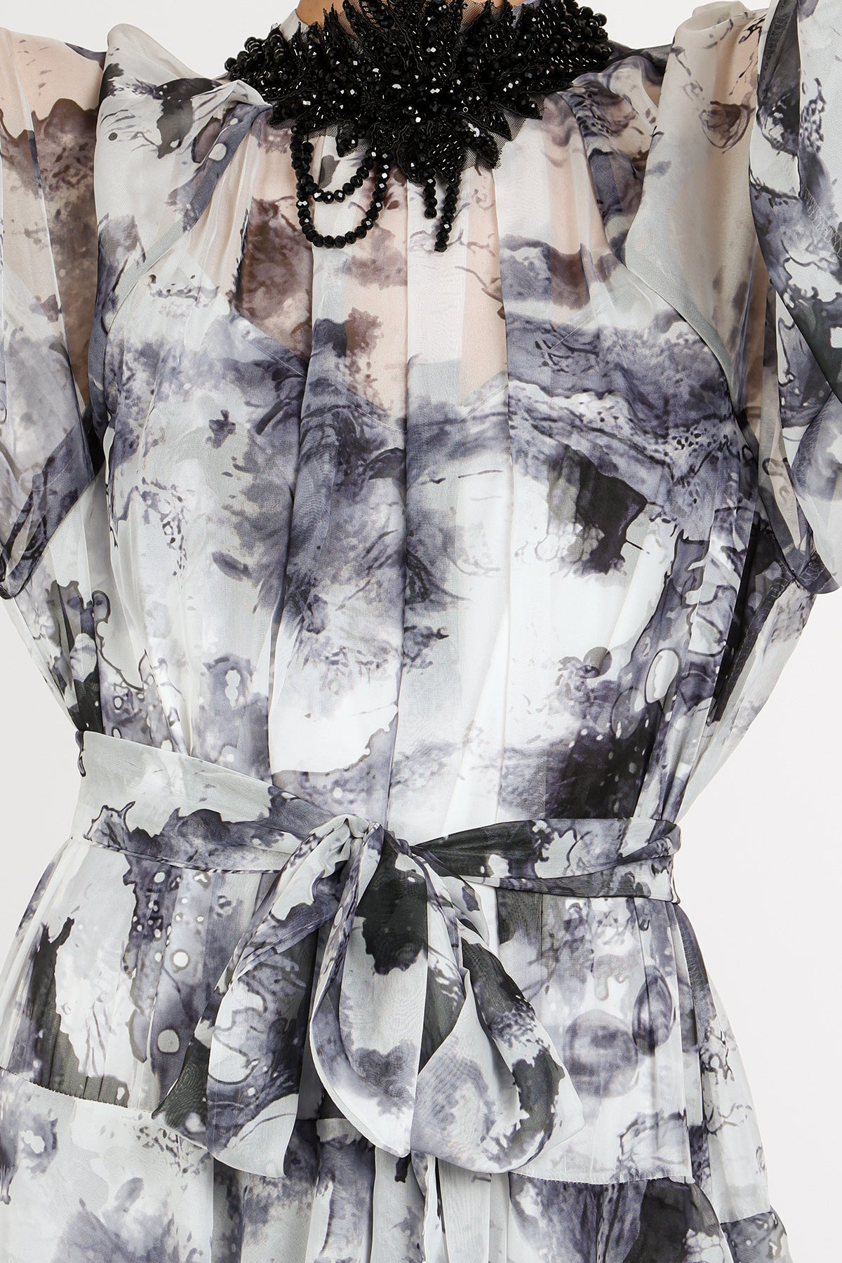 Riley Embellished Abstract Print Sheer Tiered Maxi Dress - Shop Beulah Style