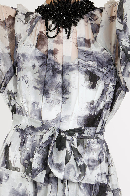 Riley Embellished Abstract Print Sheer Tiered Maxi Dress - Shop Beulah Style