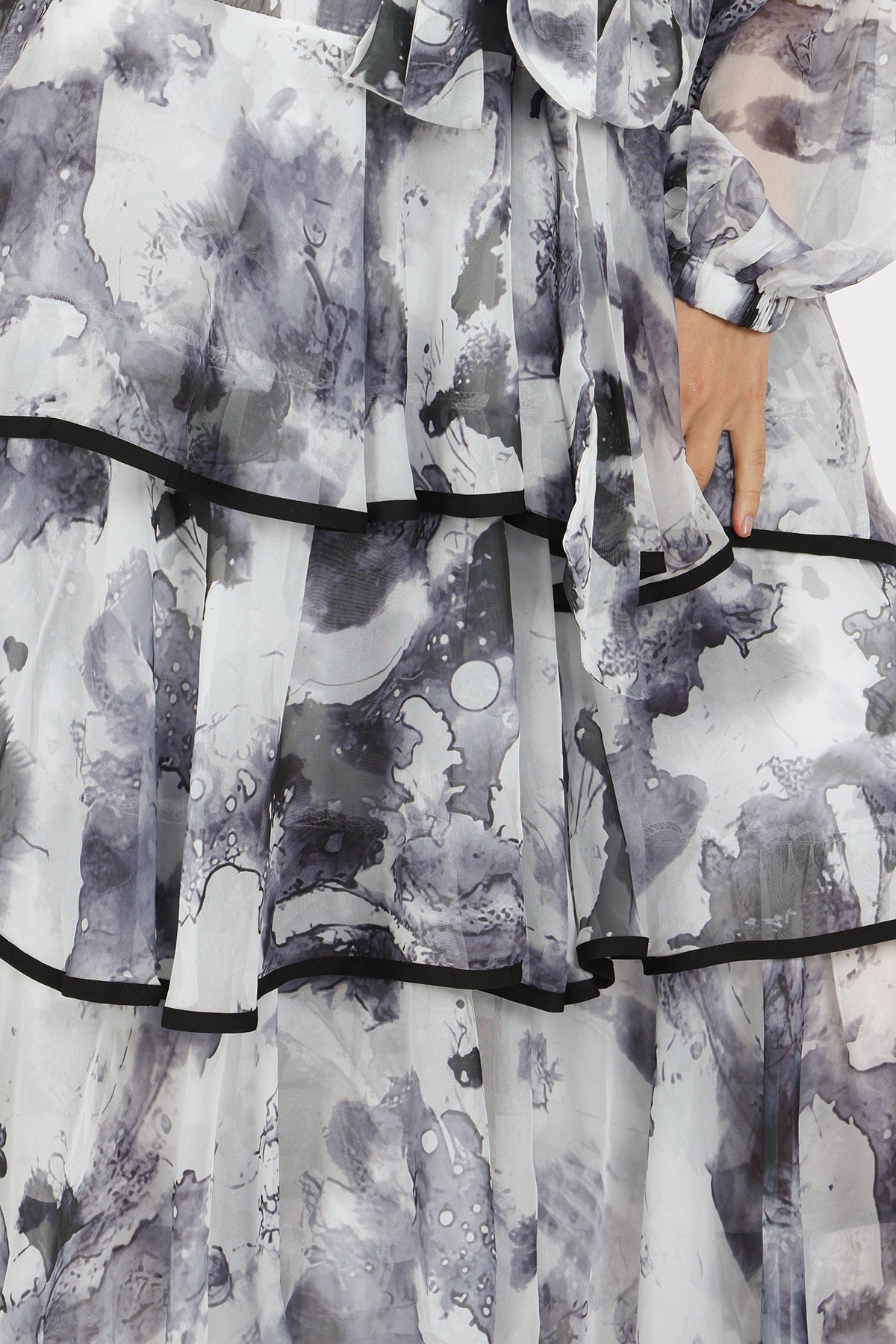 Riley Embellished Abstract Print Sheer Tiered Maxi Dress - Shop Beulah Style