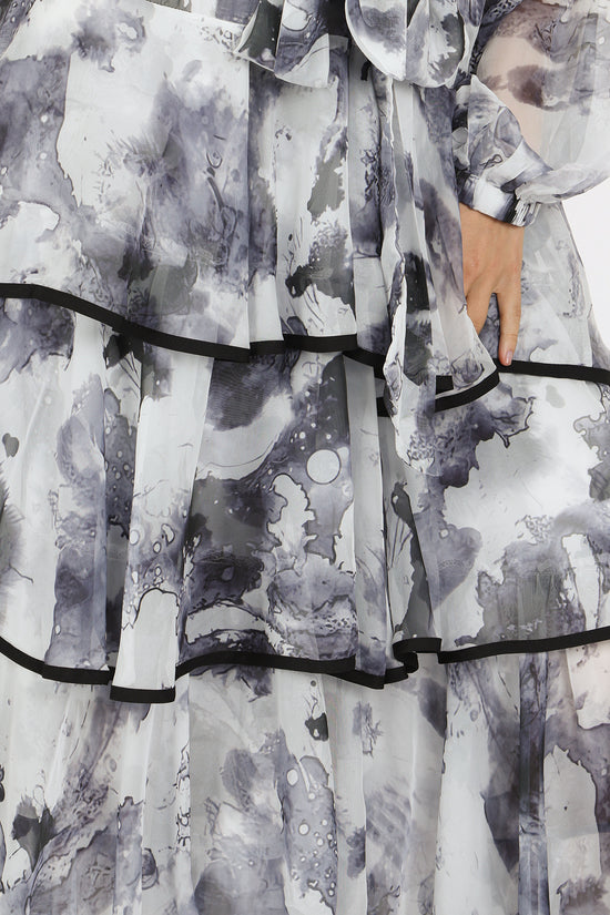 Riley Embellished Abstract Print Sheer Tiered Maxi Dress - Shop Beulah Style