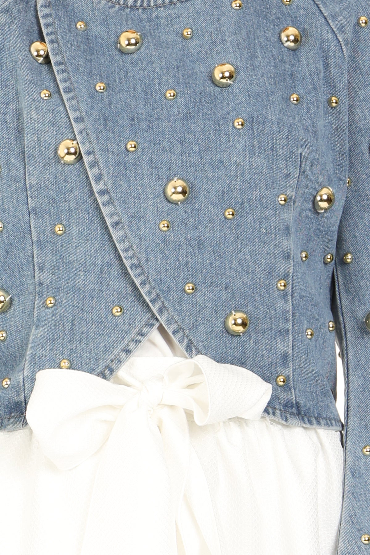 Jaiden Metallic Studded Denim Wrap Cropped Bomber Jacket - Shop Beulah Style