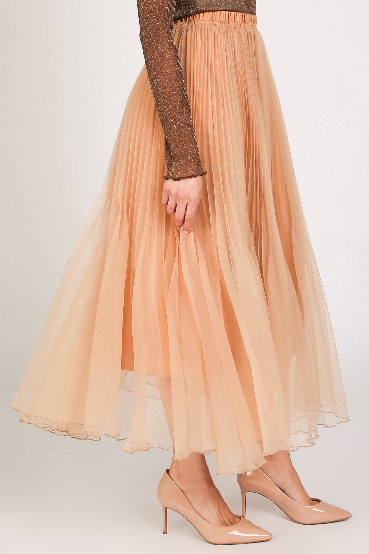 Clarice A-Line Pleated High-Waist Organza Maxi Skirt