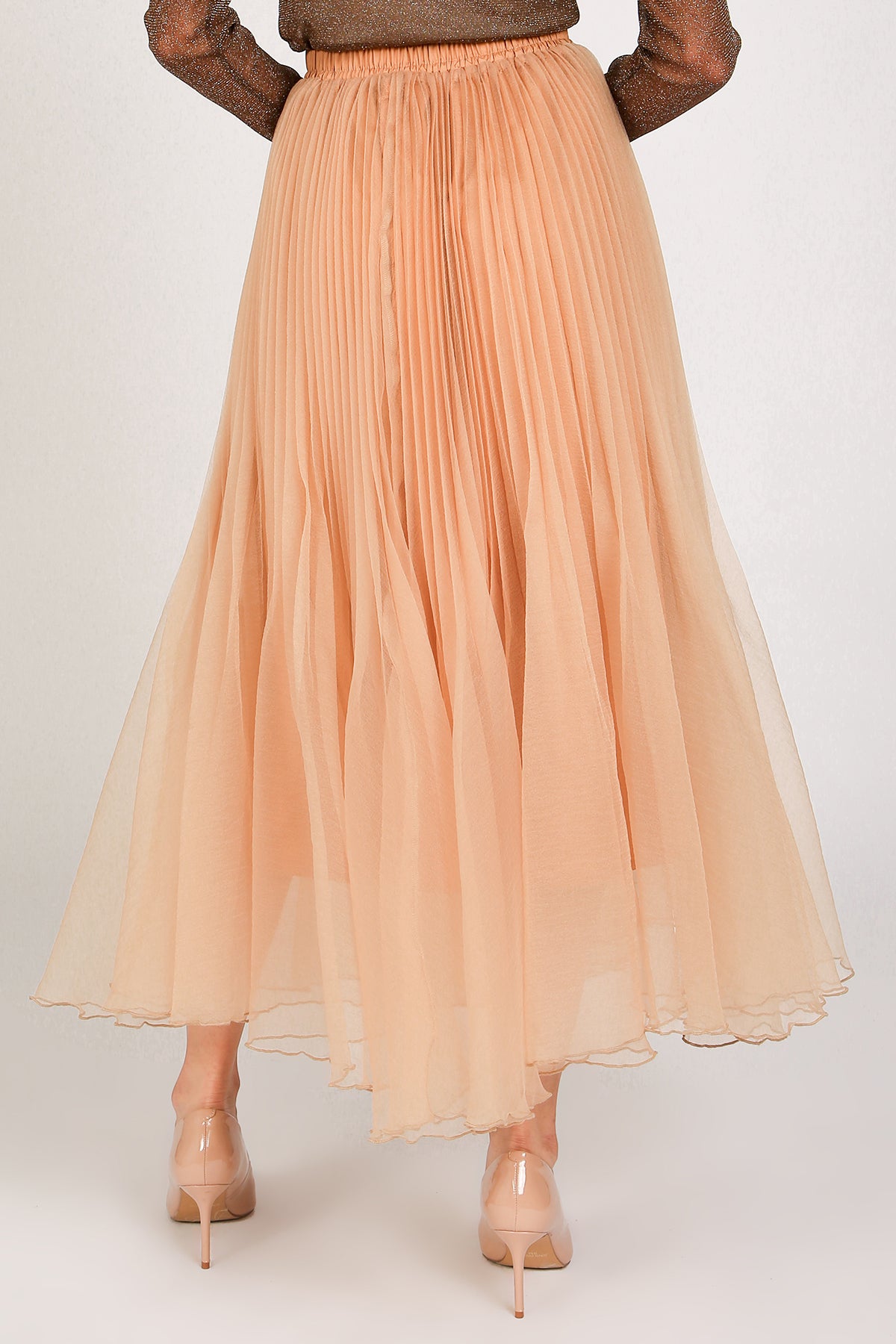 Clarice A-Line Pleated High-Waist Organza Maxi Skirt