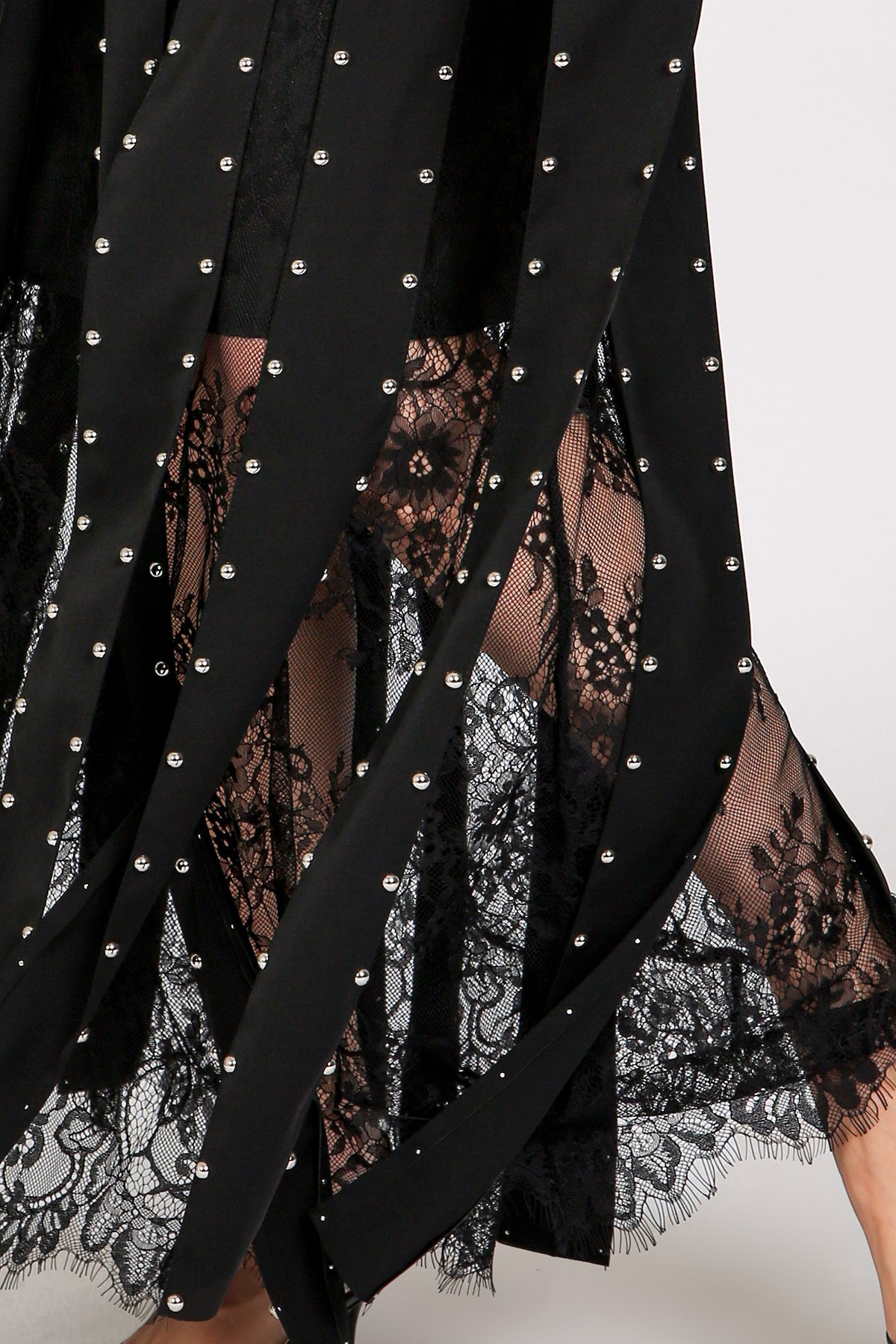 Monica Floral Embroidered Mesh Studded Tassel Maxi Skirt