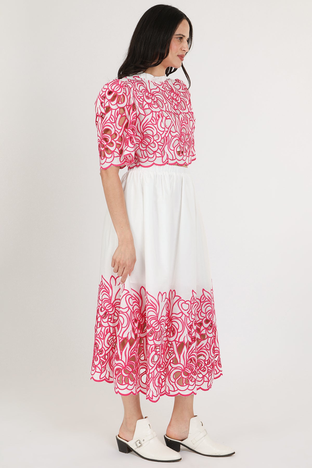 Evelyn Contrast Floral Eyelet Crop Top & Maxi Skirt Set - Shop Beulah Style