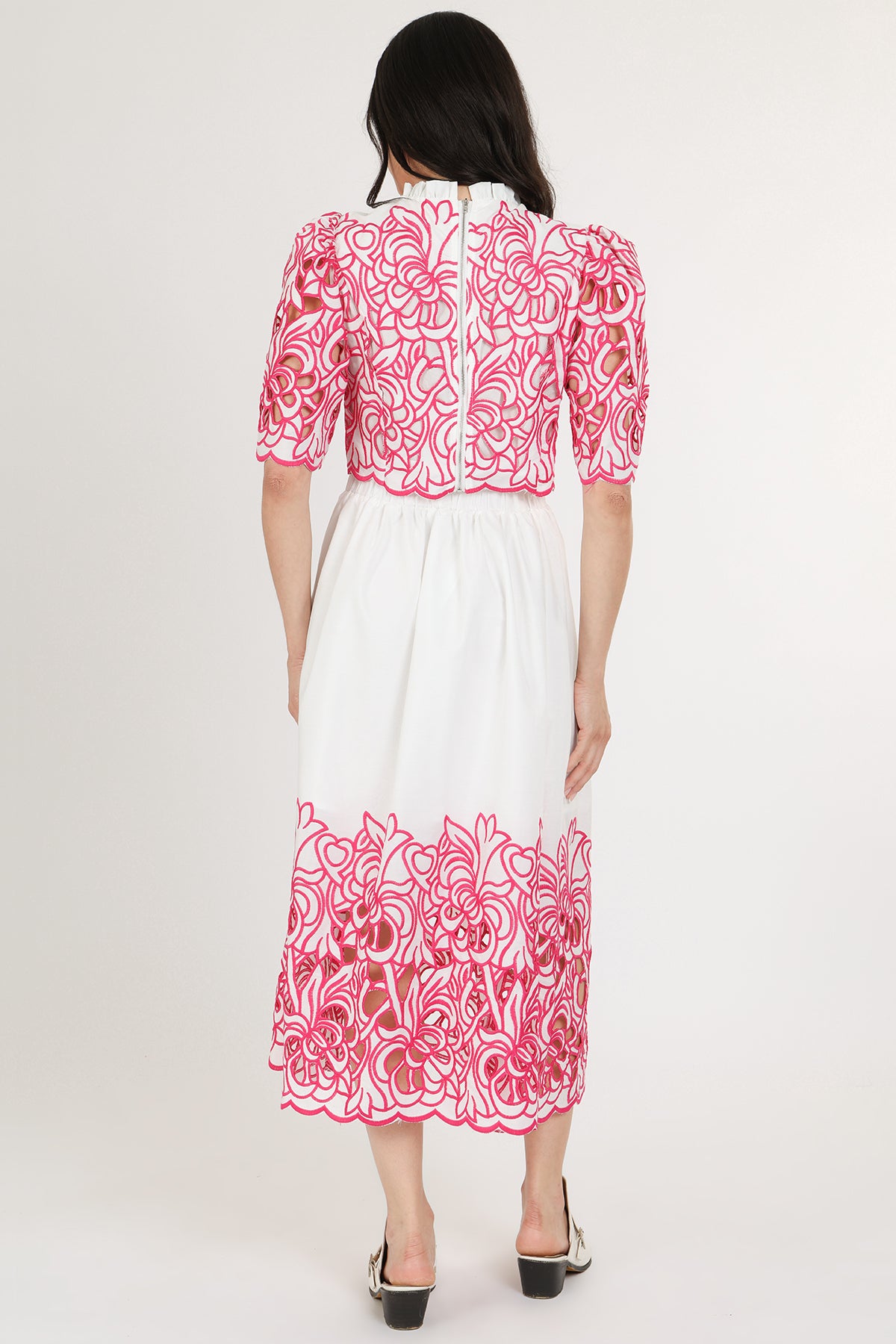 Evelyn Contrast Floral Eyelet Crop Top & Maxi Skirt Set - Shop Beulah Style