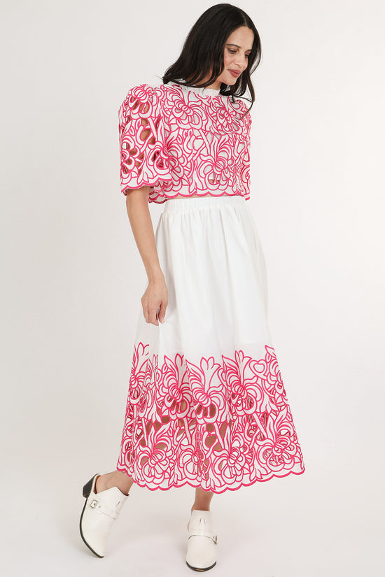 Evelyn Contrast Floral Eyelet Crop Top & Maxi Skirt Set - Shop Beulah Style
