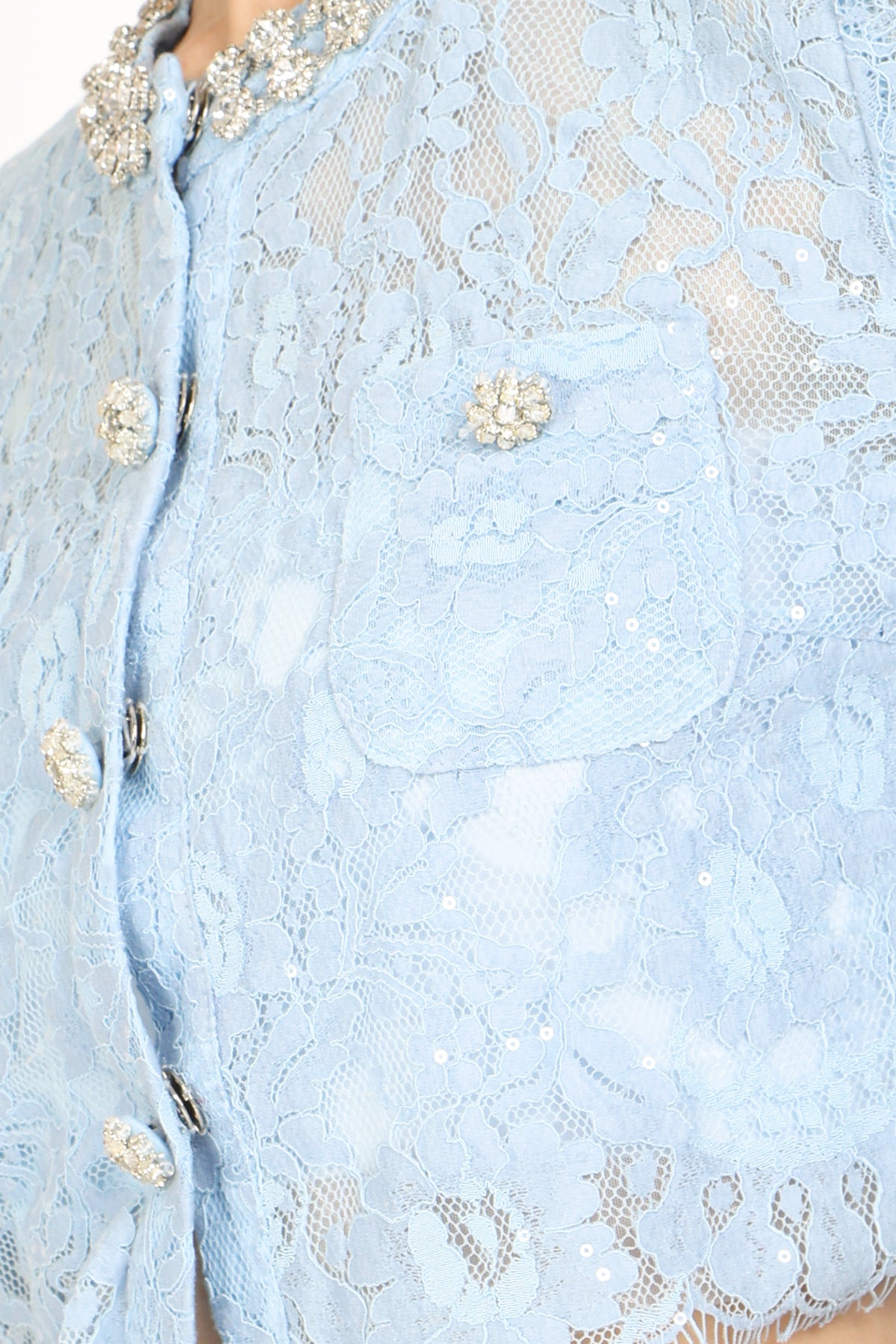 Quinton Embellished & Floral Embroidered Mesh Top & Skirt Set