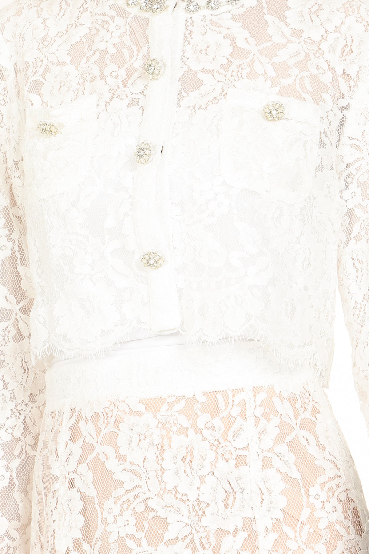 Quinton Embellished & Floral Embroidered Mesh Top & Skirt Set