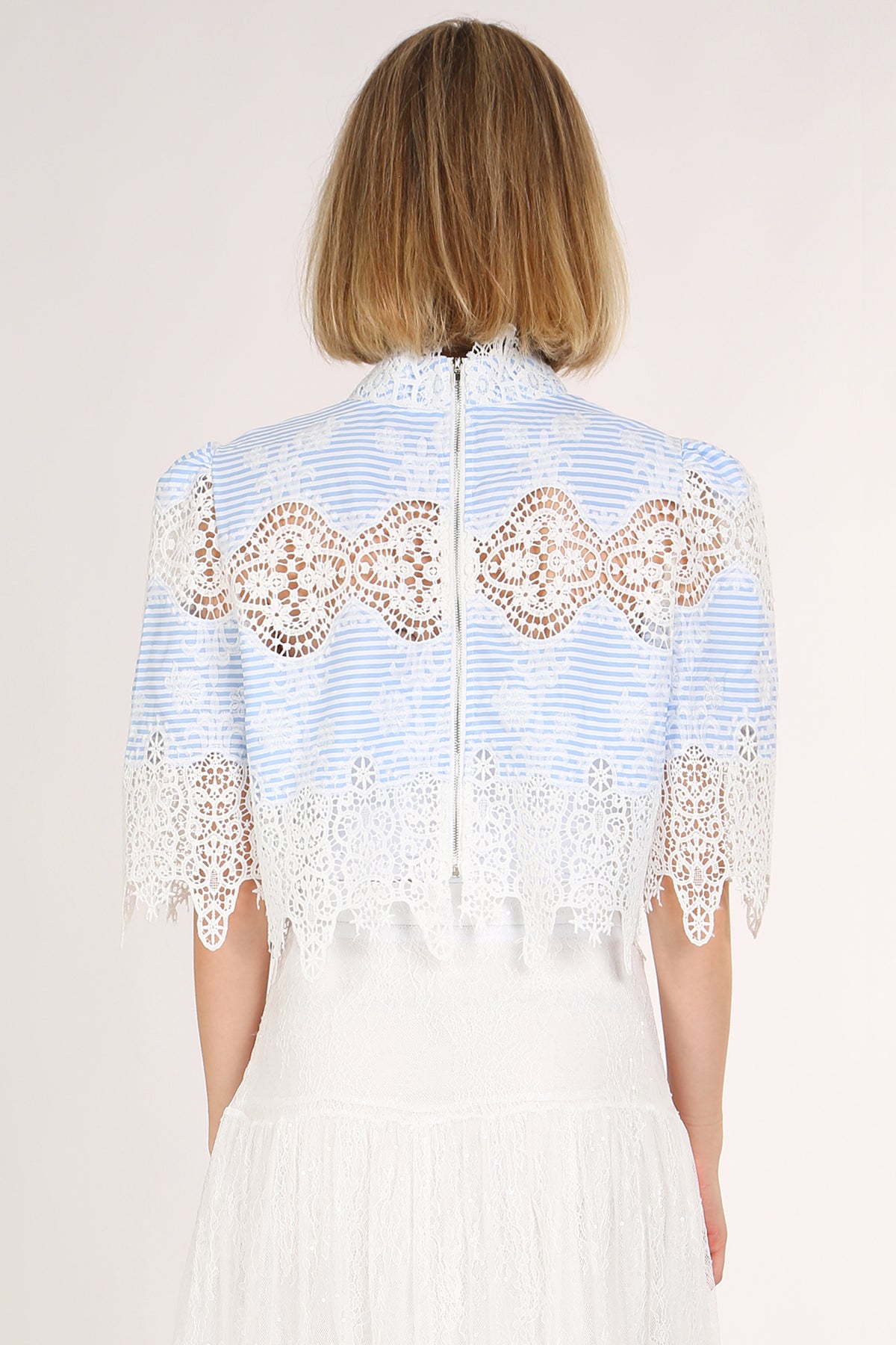 Beatrice Intricate Lace Mesh Detail Striped Crop Blouse - Shop Beulah Style