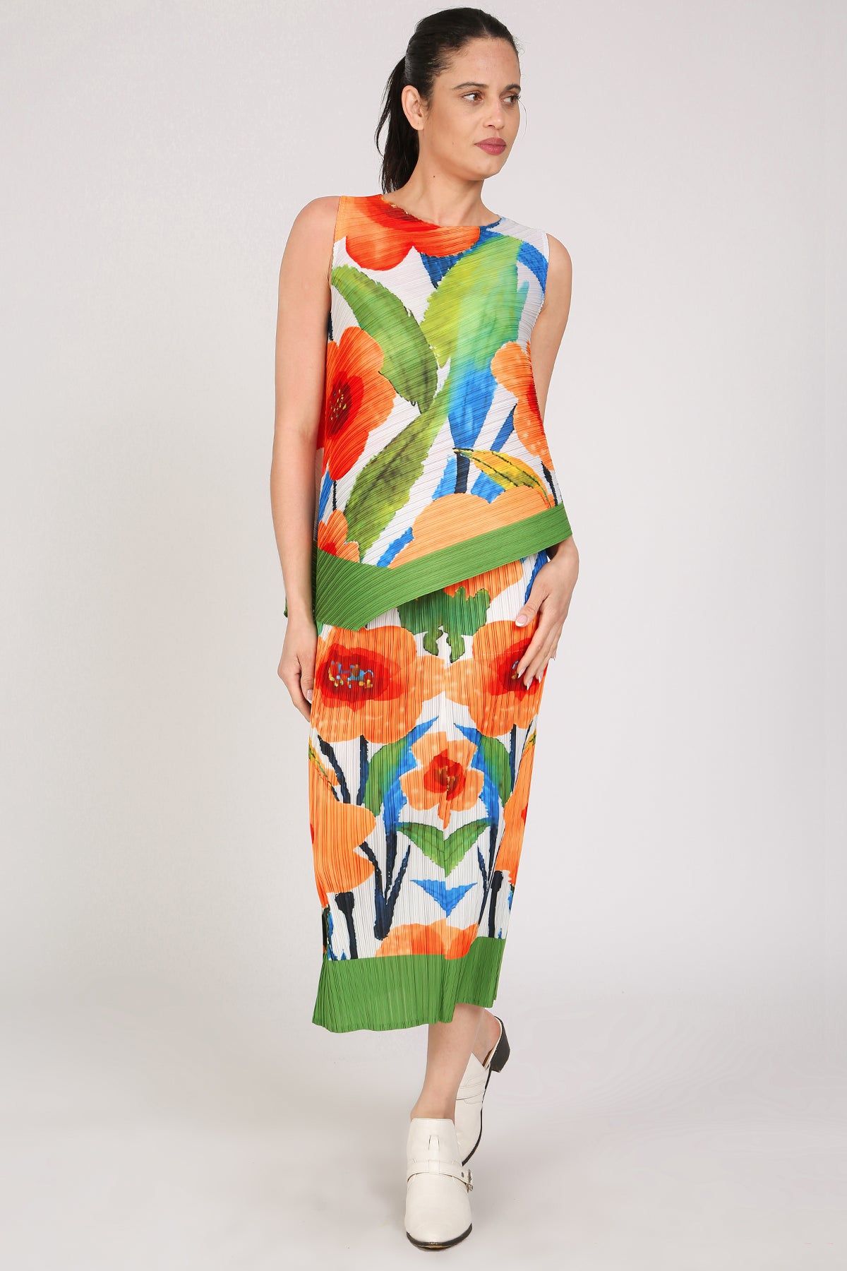 Lina Floral Print Pleated Sleeveless Top & Pencil Skirt Set - Shop Beulah Style