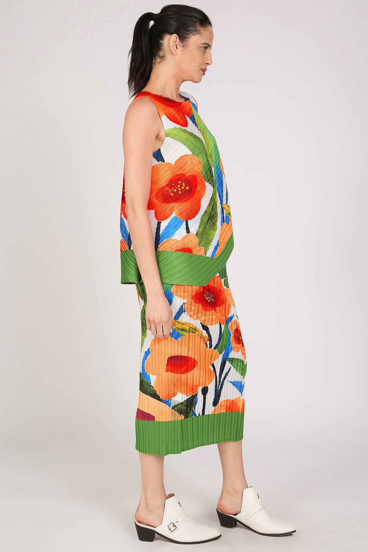 Lina Floral Print Pleated Sleeveless Top & Pencil Skirt Set - Shop Beulah Style
