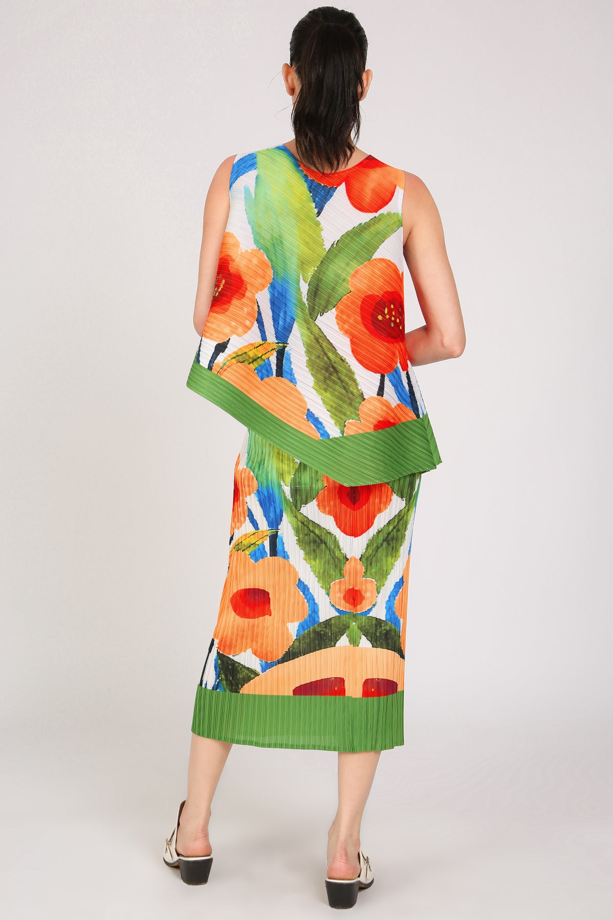 Lina Floral Print Pleated Sleeveless Top & Pencil Skirt Set - Shop Beulah Style