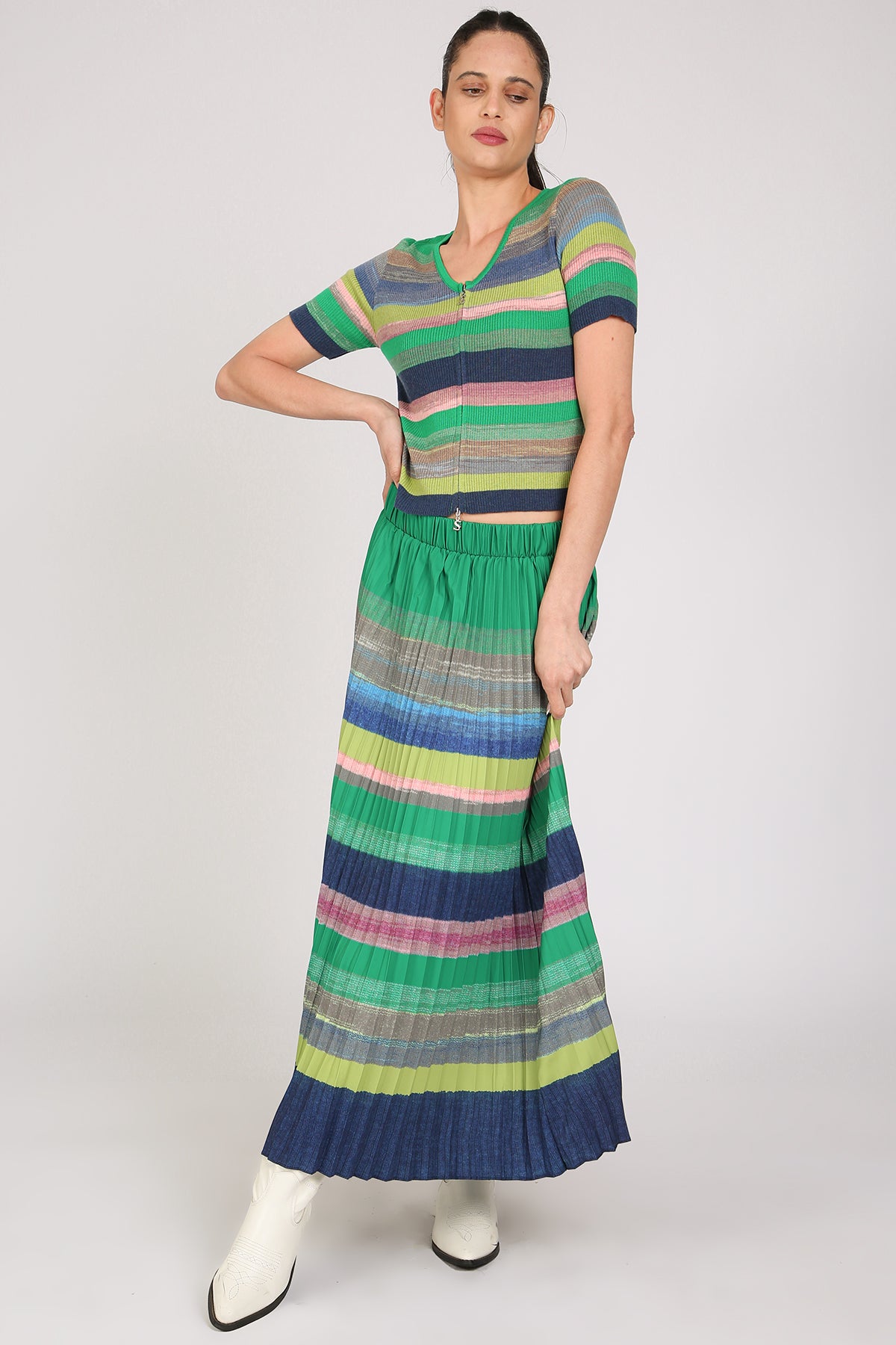 Shannon Multicolor Stripe Patterned Knit Top & Skirt Set - Shop Beulah Style