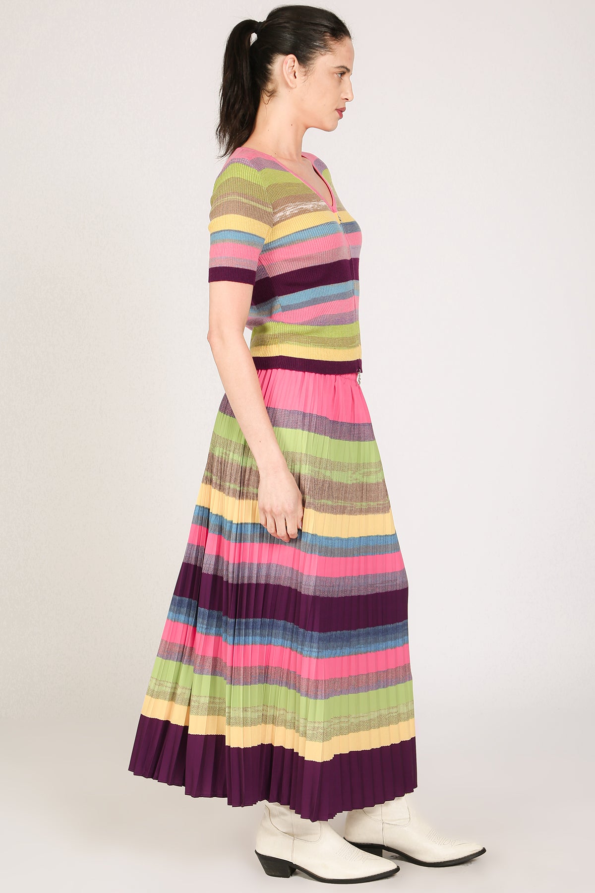 Shannon Multicolor Stripe Patterned Knit Top & Skirt Set