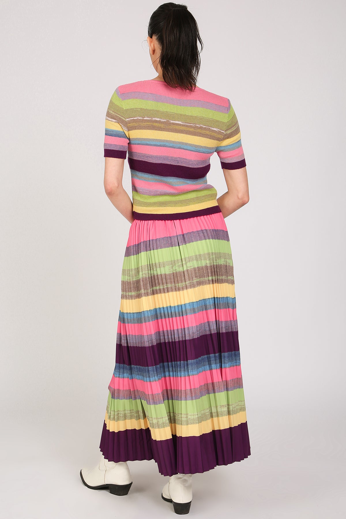 Shannon Multicolor Stripe Patterned Knit Top & Skirt Set