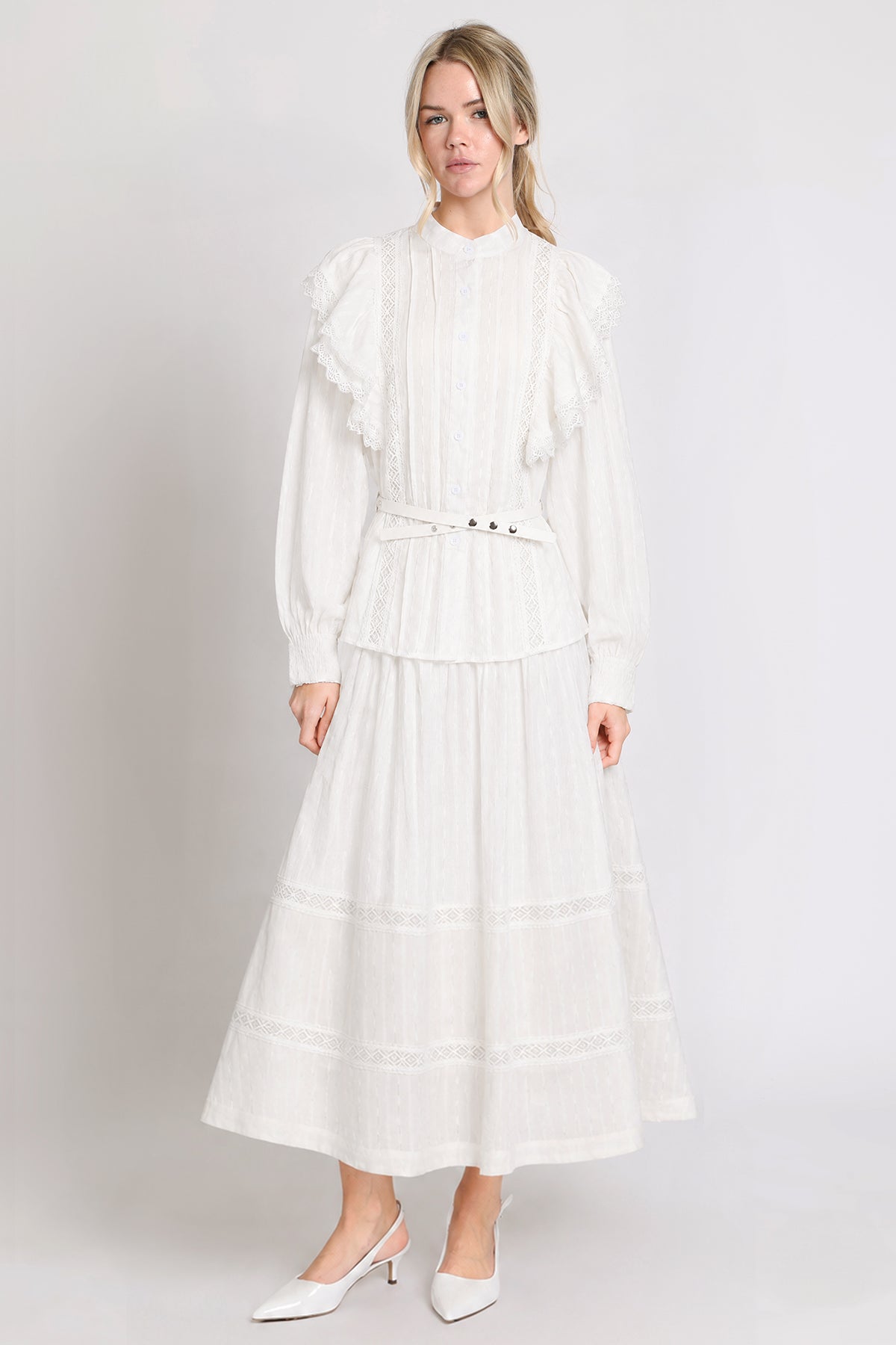 Lisa Tiered Ruffles Lace Trim Detail Top & Skirt Set - Shop Beulah Style