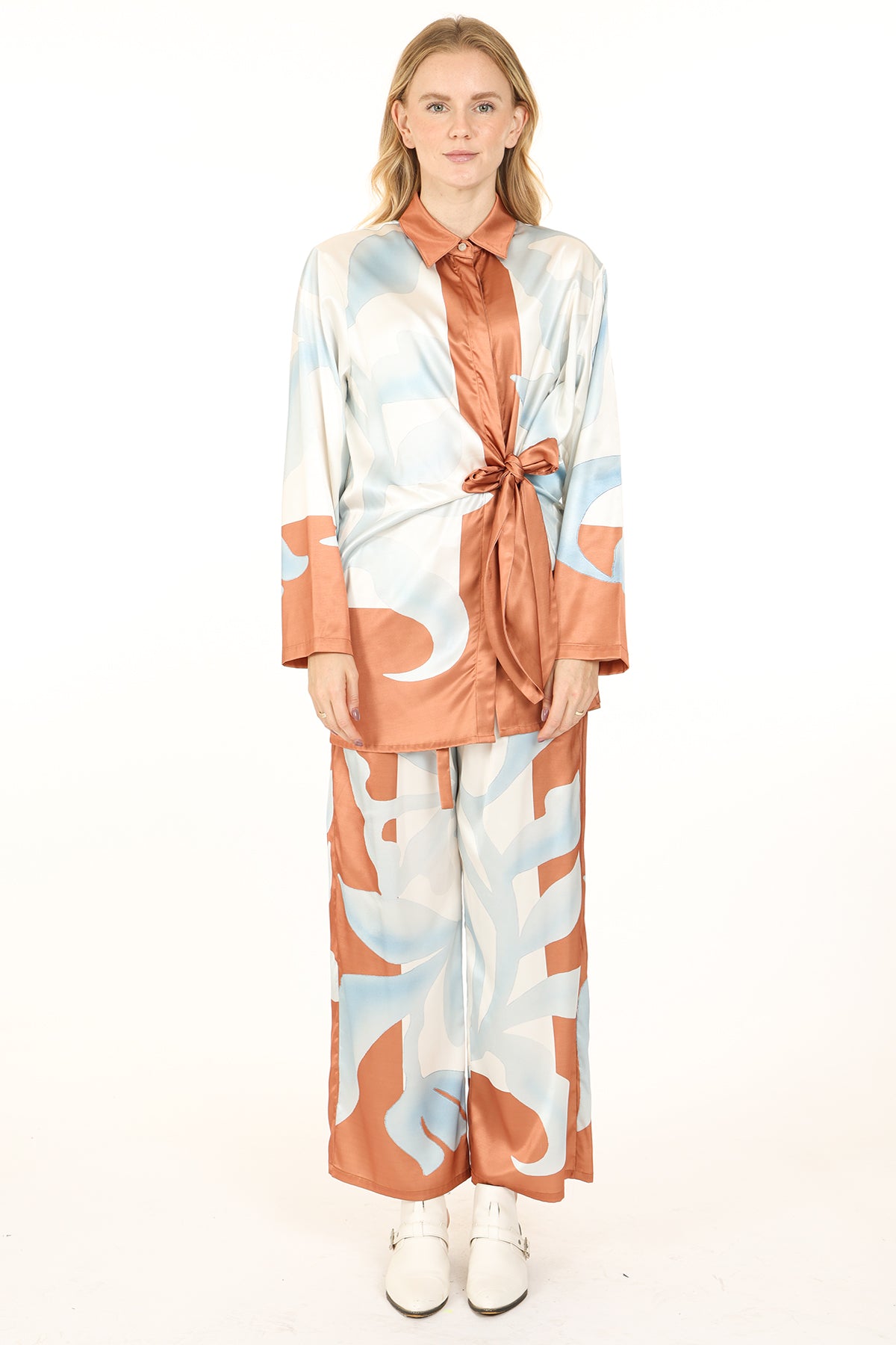 Adam Abstract Printed Contrast Trim Top & Pants Set - Shop Beulah Style