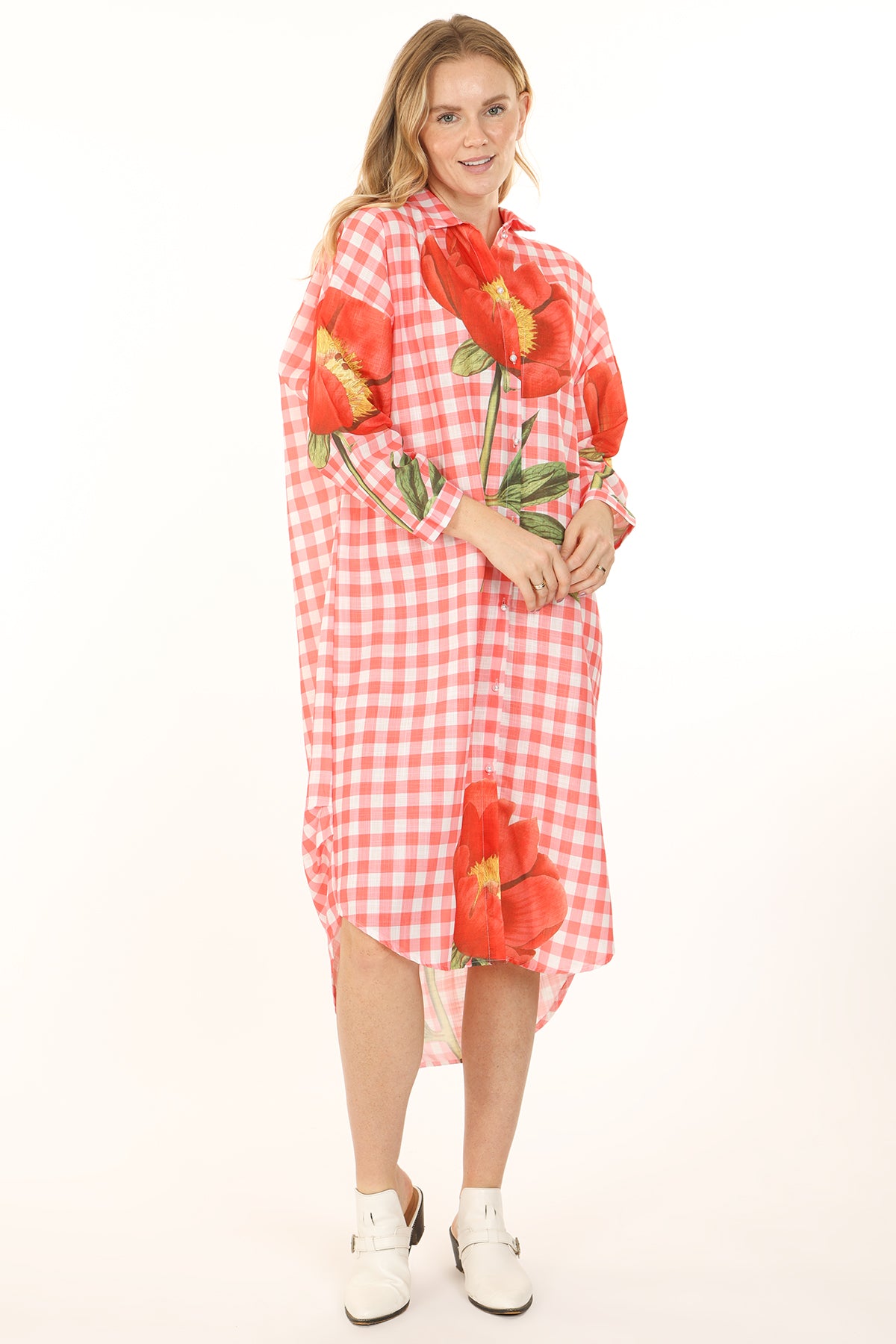 Scarlett Floral Printed Gingham Maxi Shirt Dress - Shop Beulah Style