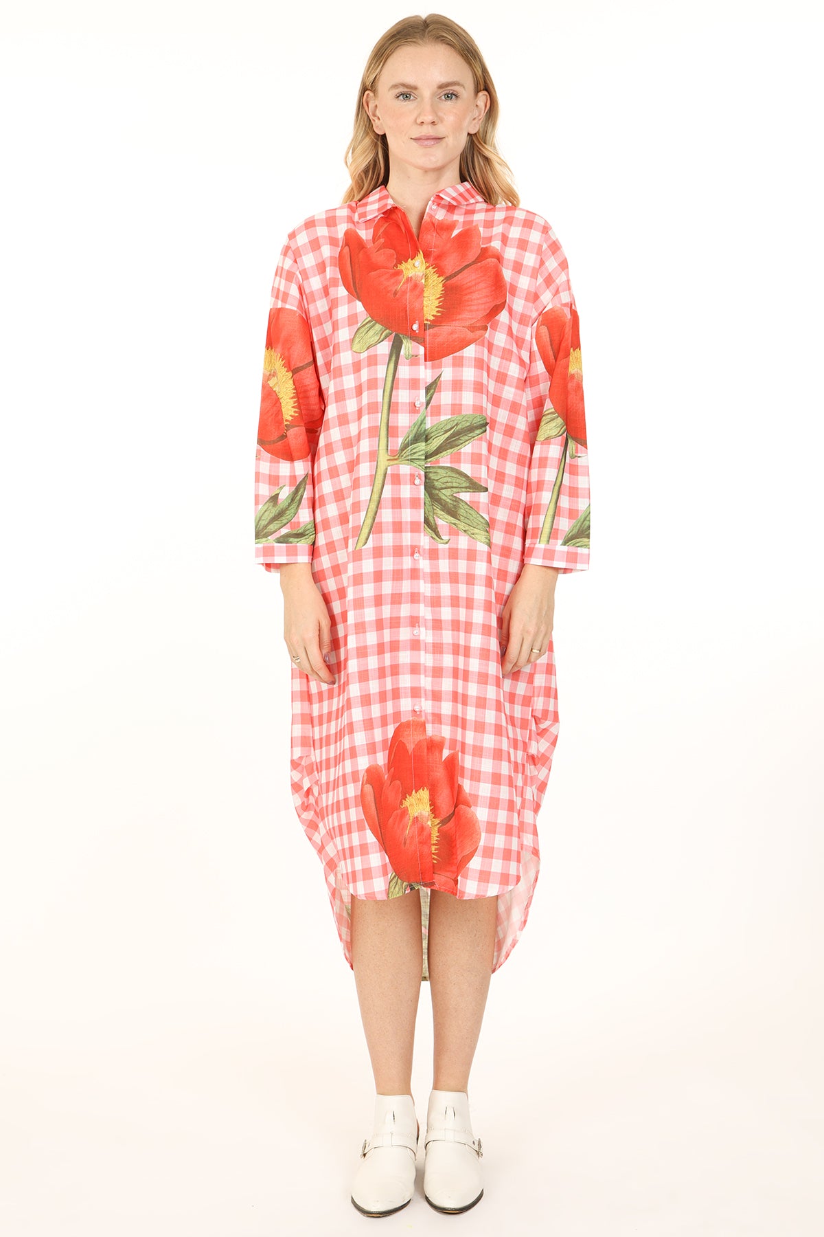 Scarlett Floral Printed Gingham Maxi Shirt Dress - Shop Beulah Style