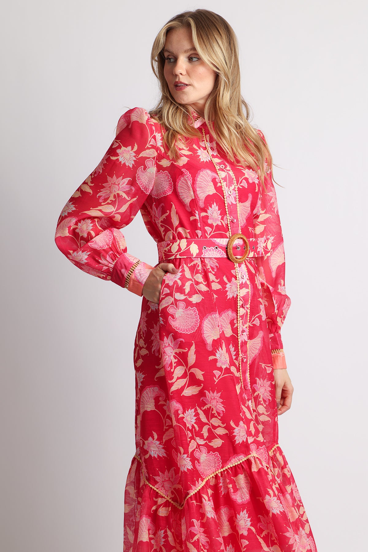 Samson Floral Print Lace Trim Belted Maxi Dress - Shop Beulah Style