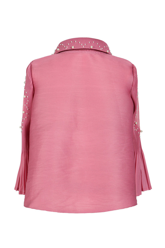 Kevin Embellished Pleats Button Down Crop Shirt