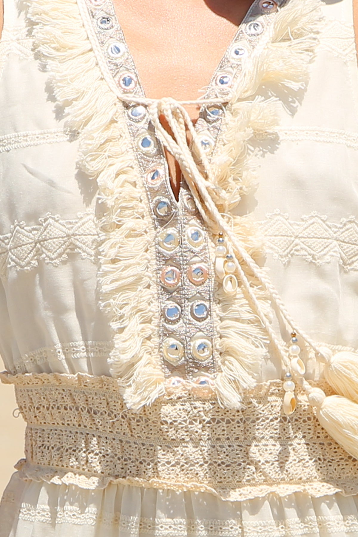 Ley Tiered Embroidery Fringed & Tasseled Maxi Dress - Shop Beulah Style