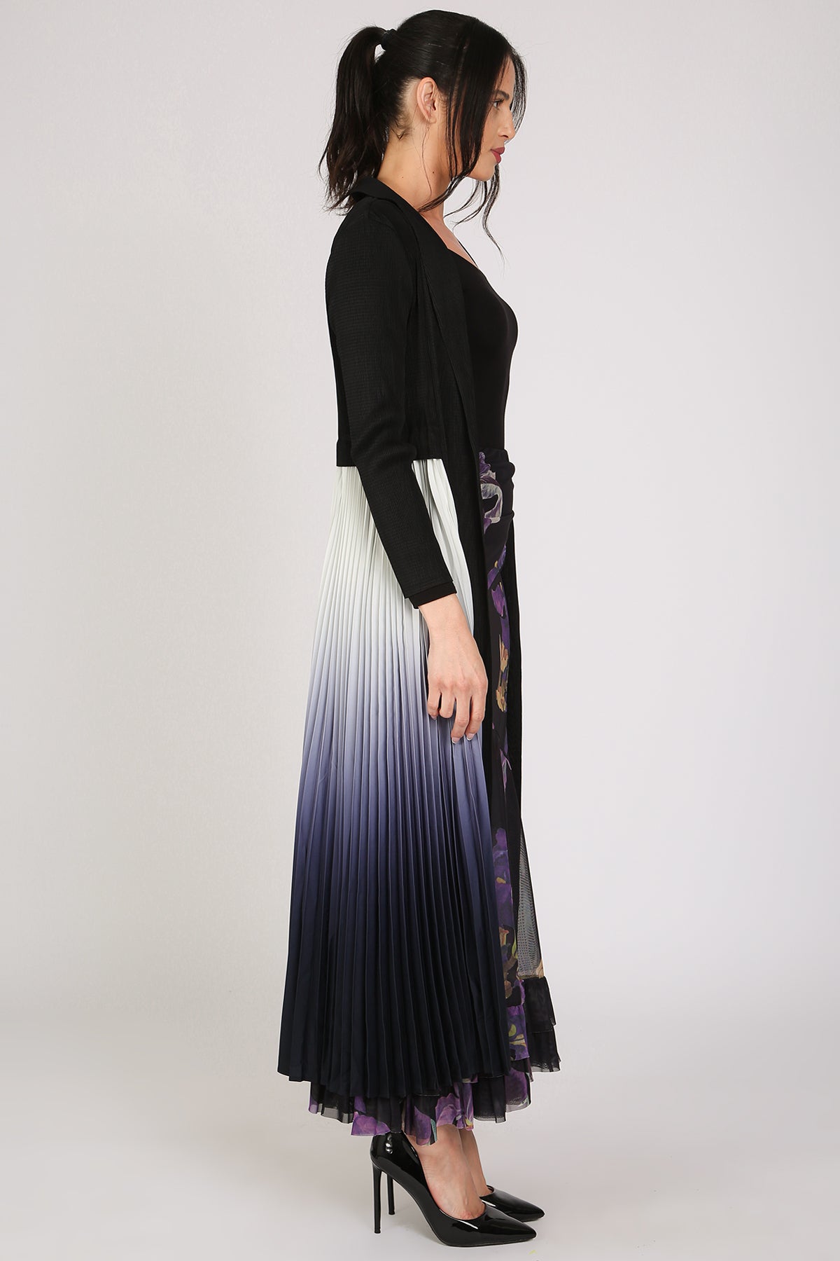 Sienna Dual Contrast Gradation Print Pleated Open Coat - Shop Beulah Style