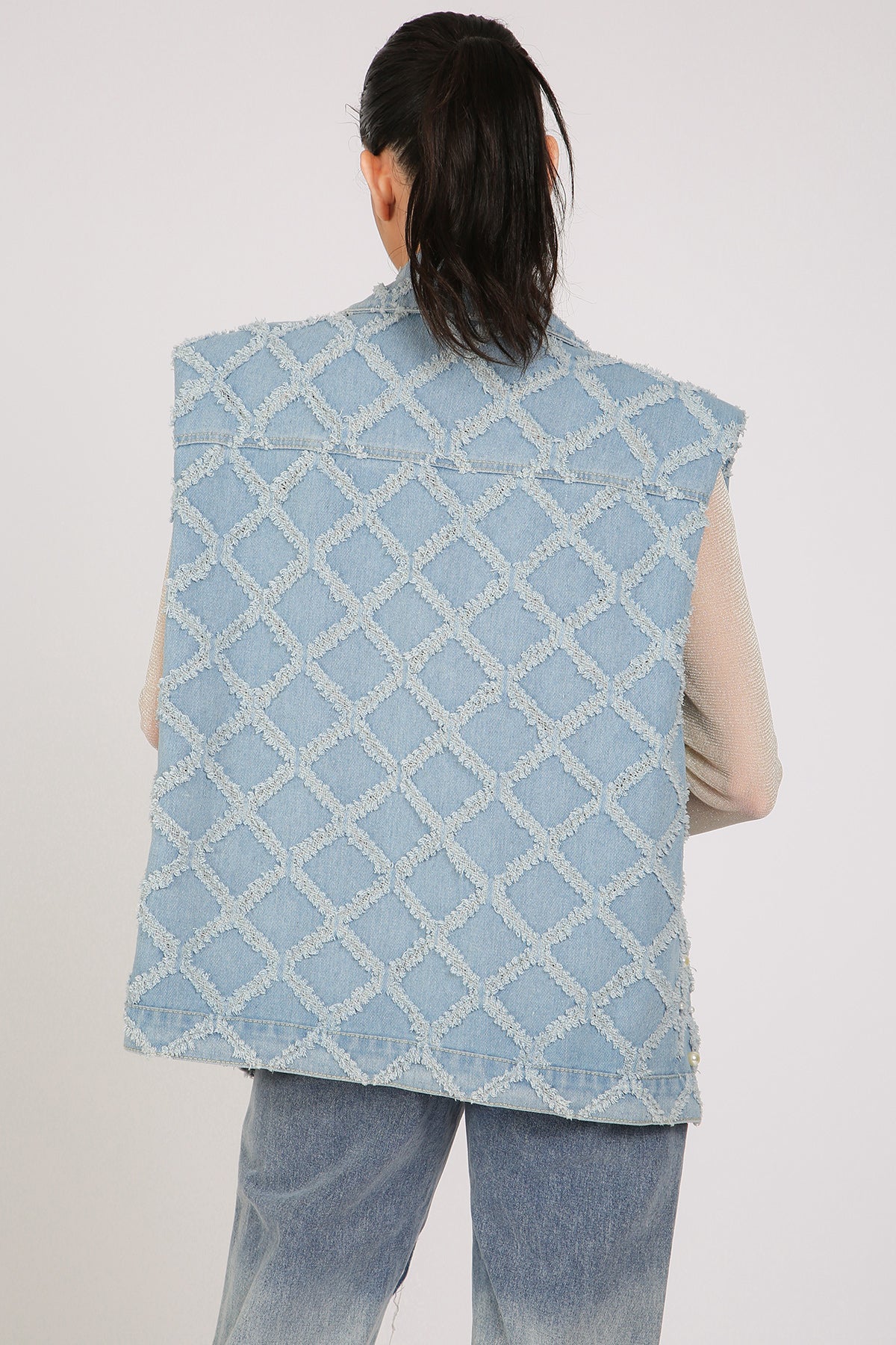 Parker Diamente Fringed & Multi-Pearled Denim Vest