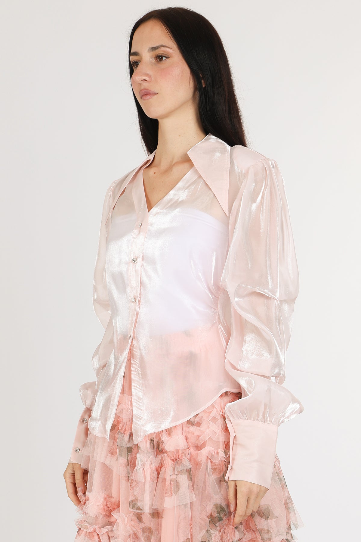 Samson Swallowtail V-Neck Fine Organza Blouse - Shop Beulah Style