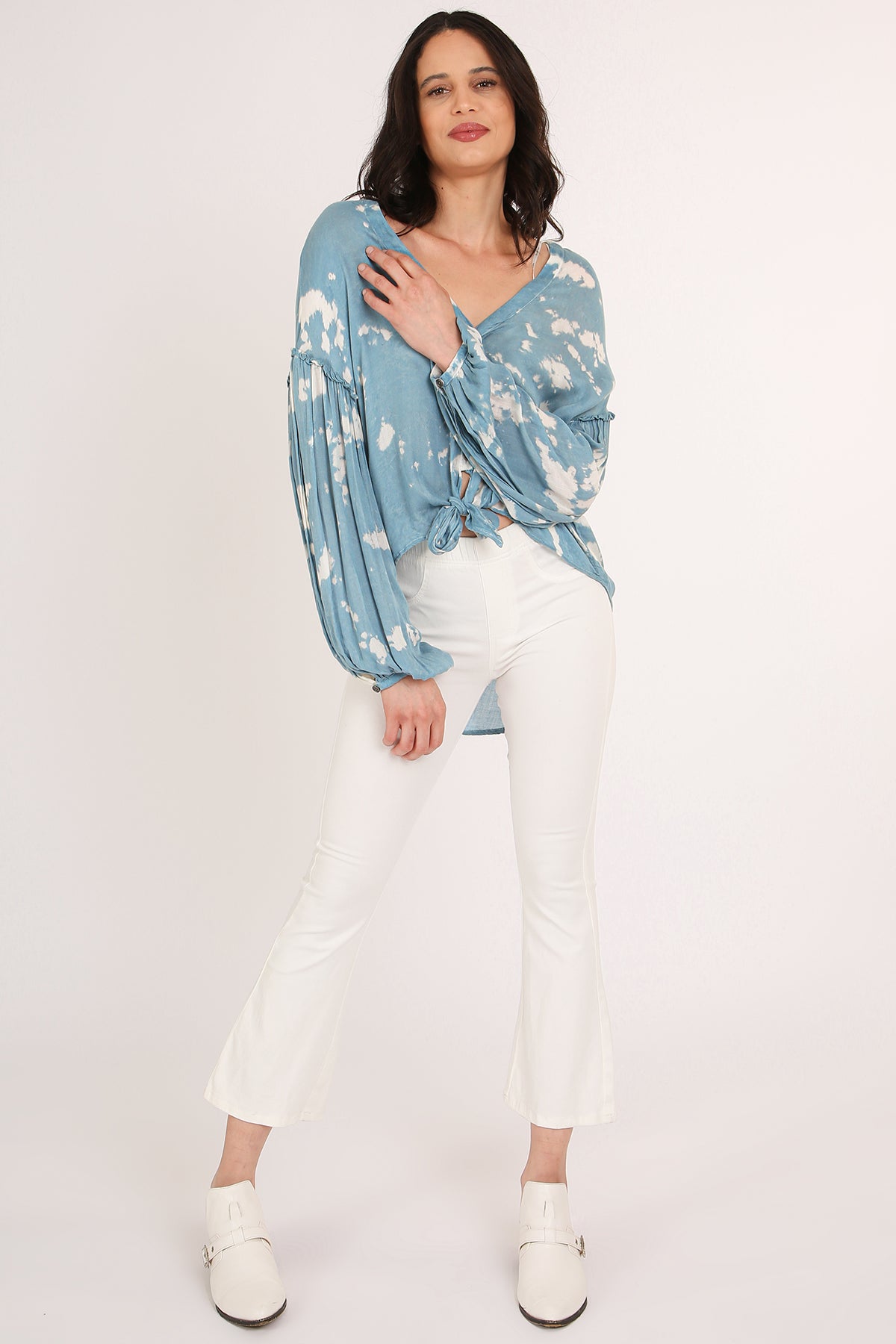 Mark Tie Dye Wash Print Hi-Low Tied Hem V-Neck Tunic - Shop Beulah Style