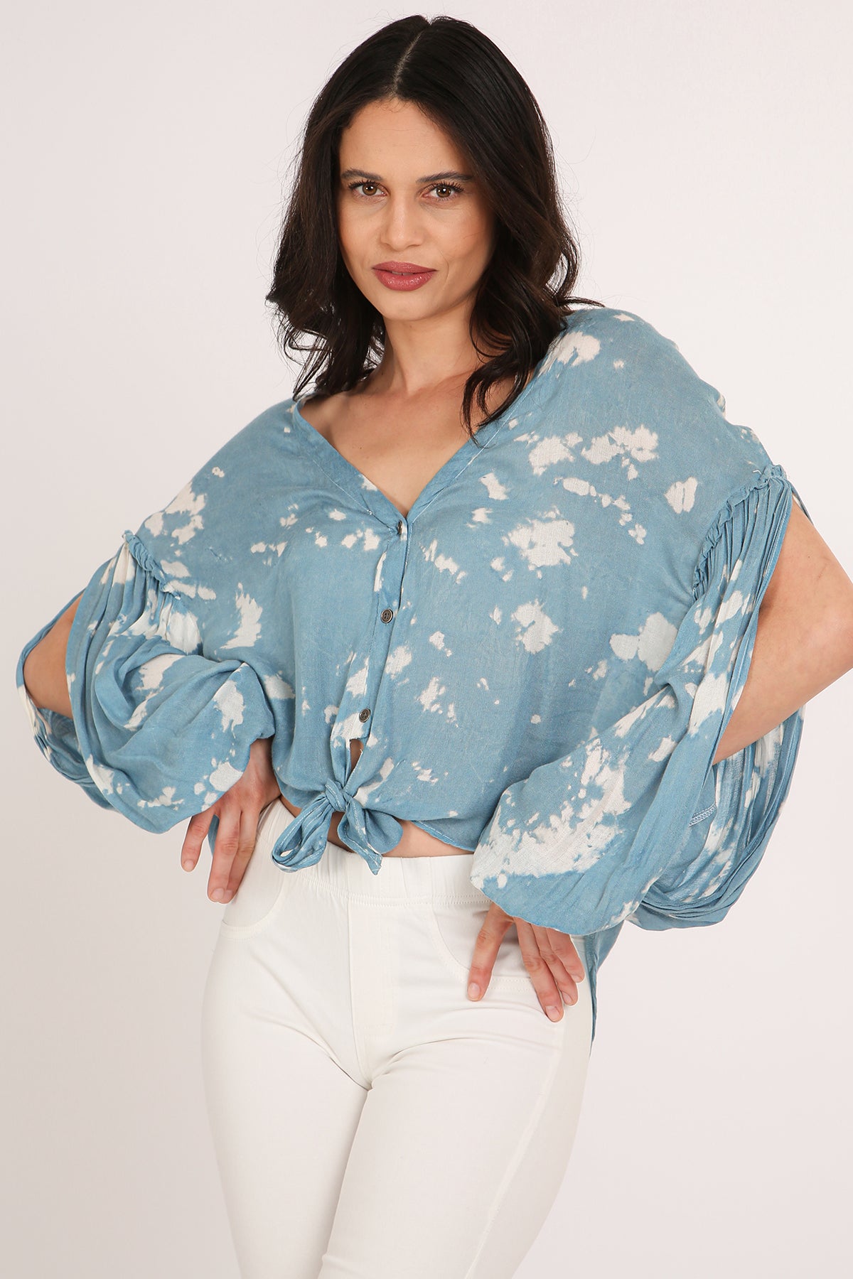 Mark Tie Dye Wash Print Hi-Low Tied Hem V-Neck Tunic - Shop Beulah Style